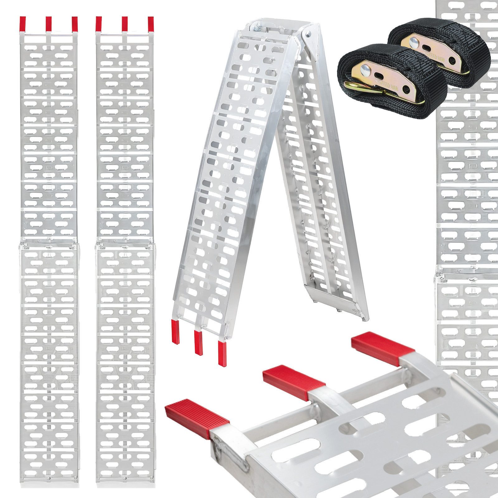 TRUTZHOLM Auffahrrampe 2x klappbar 228 cm Traglast 680 kg Alu gelocht Rampen Motorradrampen (2-St., Inkl. 2x Spanngurt), stabile Konstruktion, hochwertige Verarbeitung, kompakte Bauweise