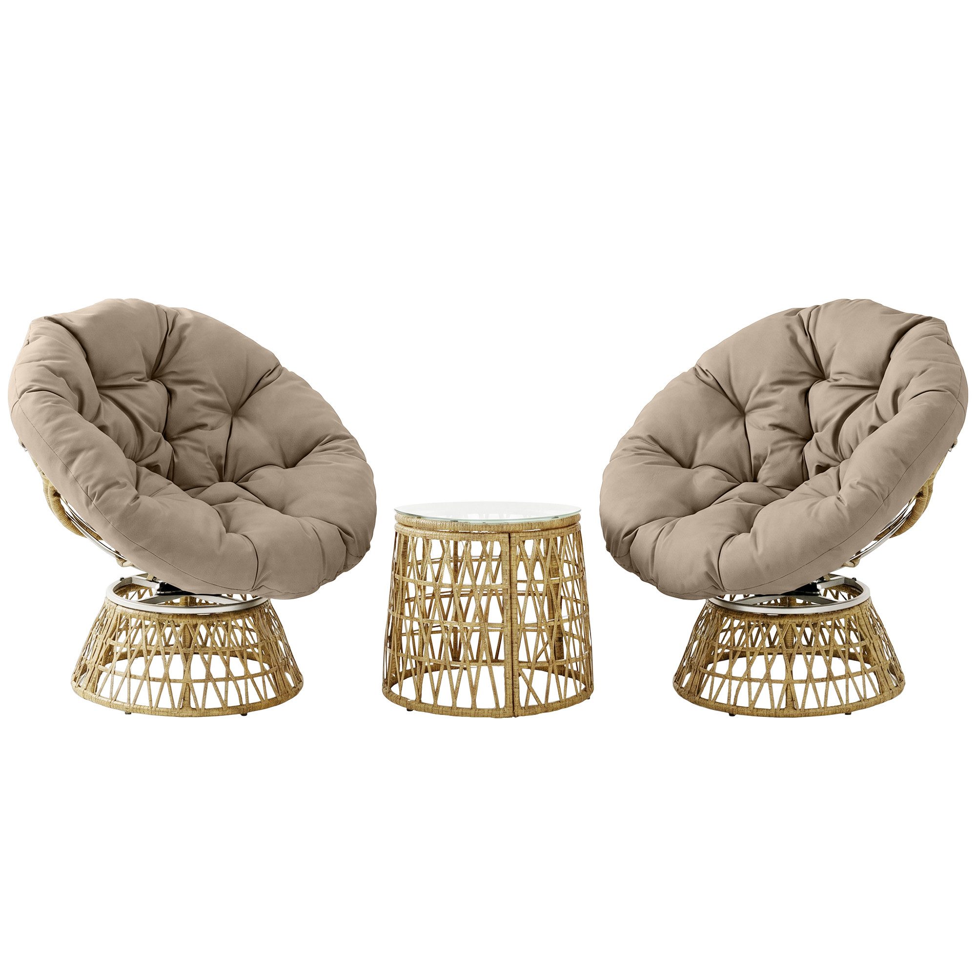 Outsunny Gartenlounge-Set Gartenmöbel-Set 3-tlg., Bistro-Set inkl. Couchtisch, 2 Stühle, (Gartengarnitur, 3-tlg., Gartensitzgruppe), Balkonmöbel für Terrasse, Gelb