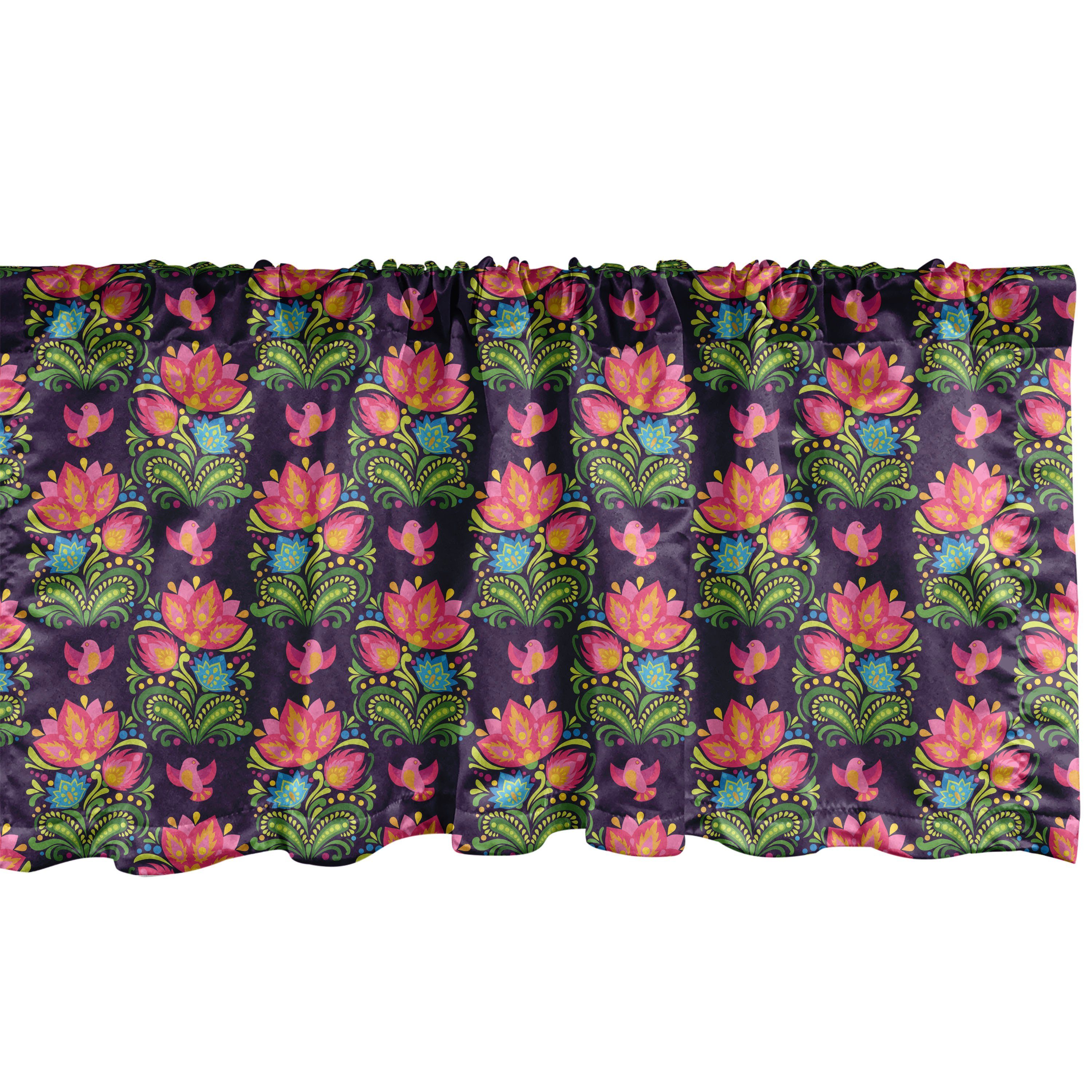 Scheibengardine Vorhang Volant für Küche Schlafzimmer Dekor mit Stangentasche, Abakuhaus, Microfaser, Blumen Zierblumenmuster