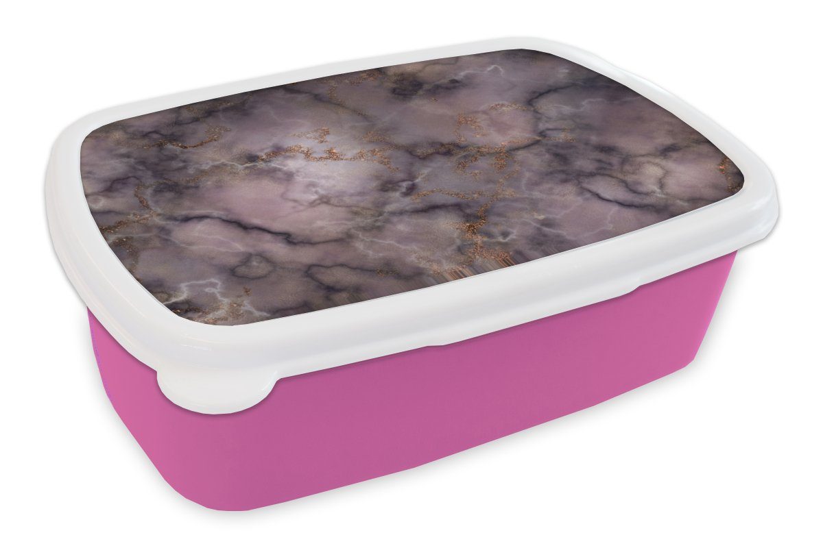 MuchoWow Lunchbox Achat - Steine - Abstrakt - Edelstein-Mix, Kunststoff, (2-tlg), Brotbox für Erwachsene, Brotdose Kinder, Snackbox, Mädchen, Kunststoff rosa