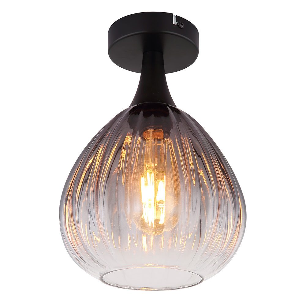 GLOBO LIGHTING Deckenleuchte, Leuchtmittel nicht inklusive, Deckenleuchte Wohnzimmerlampe Metall Glas rauch schwarz H 27,5 cm