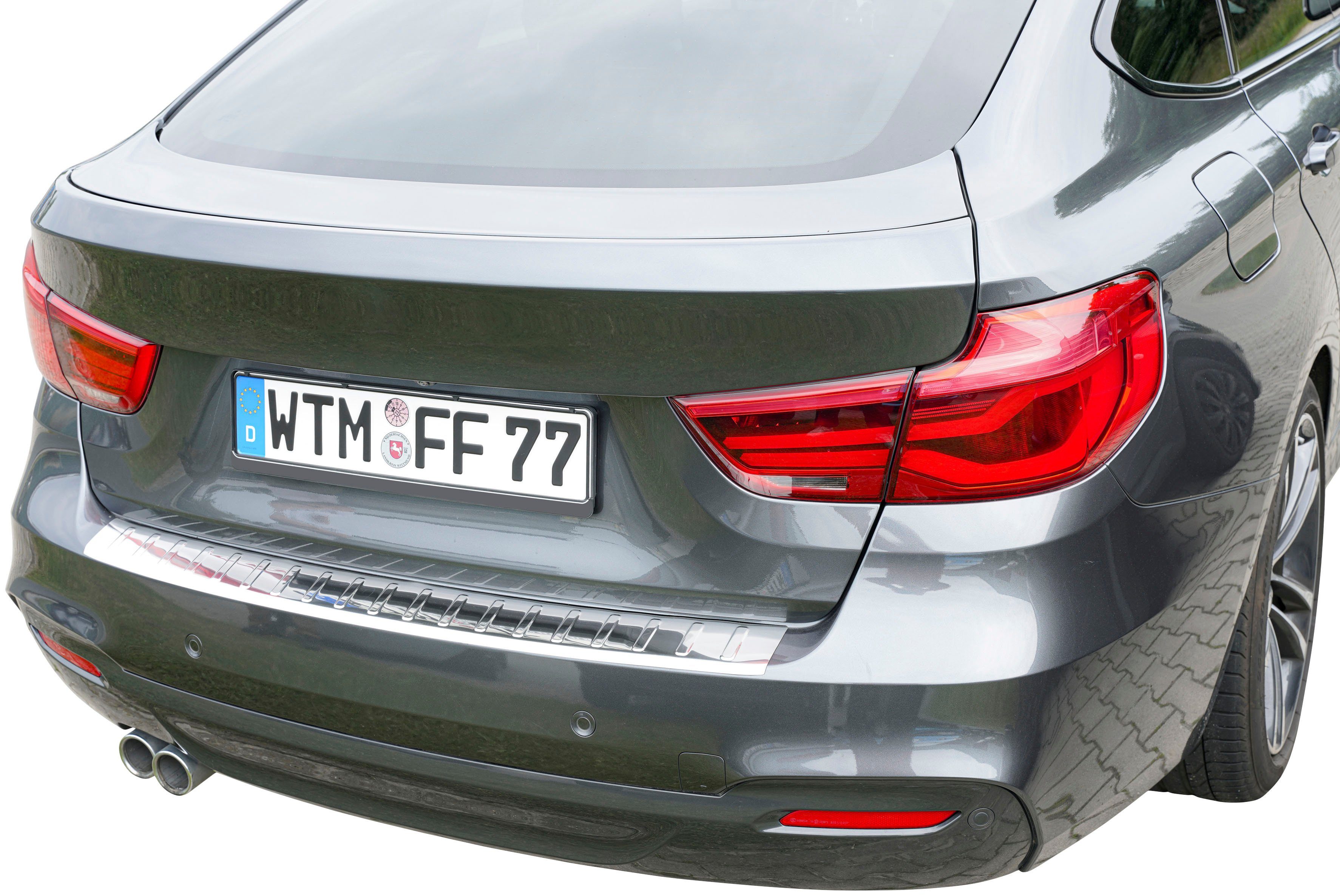 3er BMW F34, poliert, mit für Abkantung Edelstahl Zubehör GT, RECAMBO Ladekantenschutz, 2013-2020, chrom