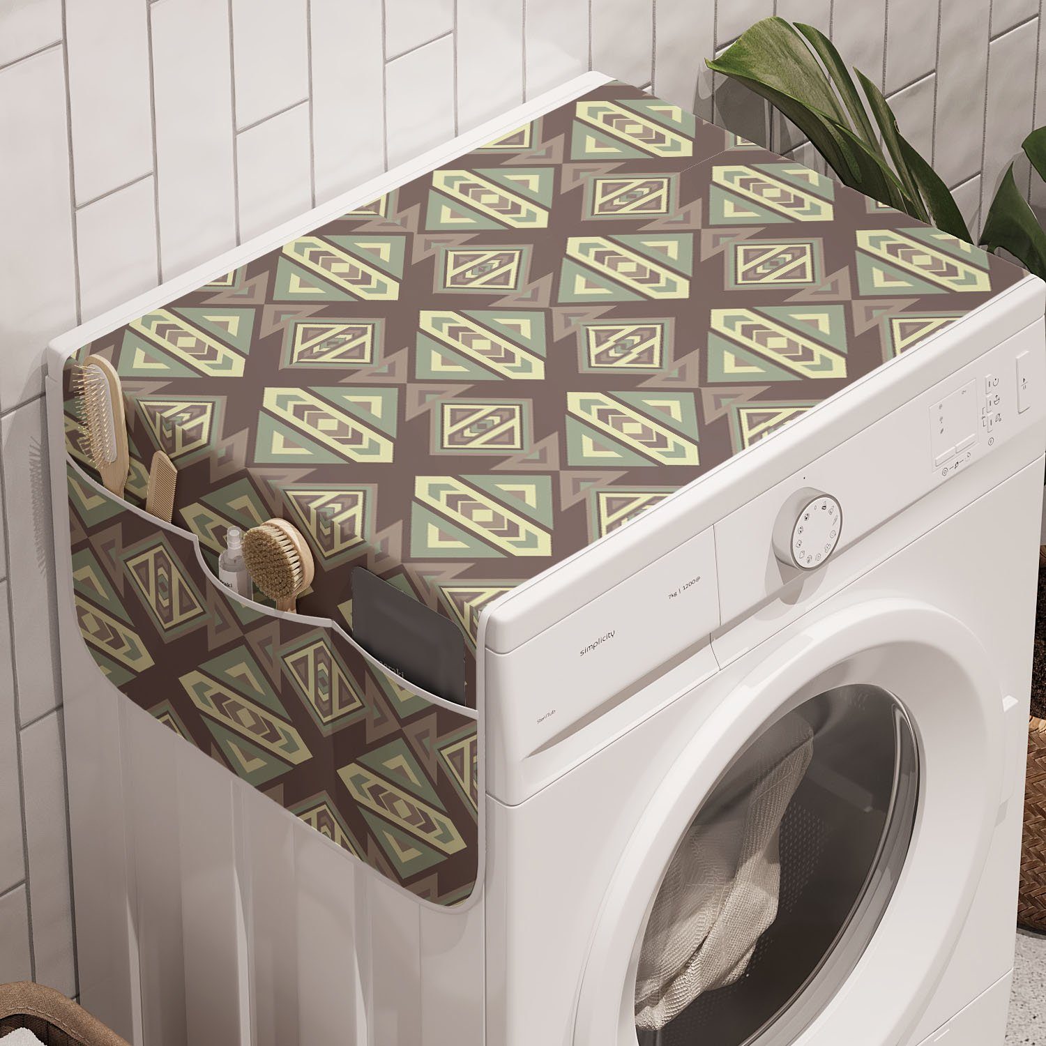 und Abakuhaus Waschmaschine für Badorganizer Geometrisch Boho Trockner, Anti-Rutsch-Stoffabdeckung