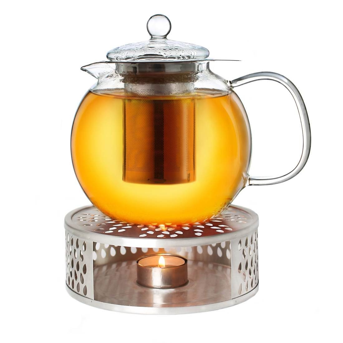 Stövchen Creano Creano + aus 3-teilige, 1,3l ein Teekanne Teekanne (Set) aus Glas Edelstahl,
