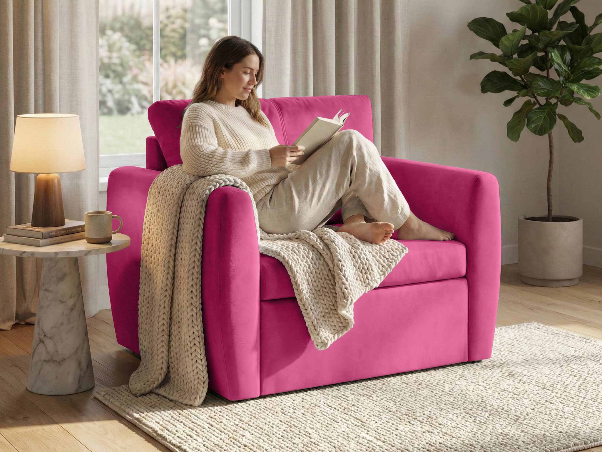 Beautysofa Relaxsessel KAMEL mit Schlaffunktion und Bettkasten (freistehend, kompakter Schlafsessel für Wohnzimmer & Gästezimmer, Velours TRINITY), Schlafsessel ausklappbar, moderner Sessel mit Liegefläche 188x82 cm