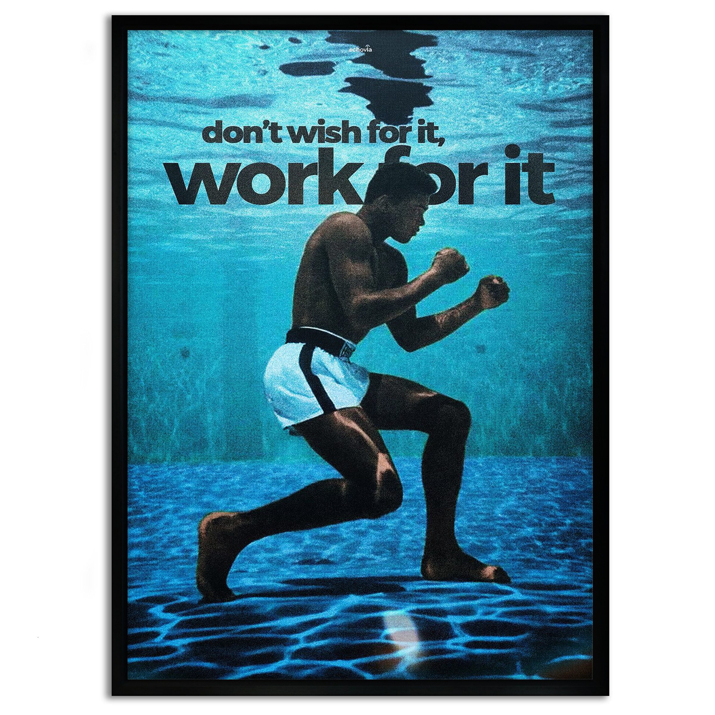 SimpleCanvas Wandbild Work for it - Leinwandbild Motivation, Wandbild Boxer unter Wasser, Training, Arbeit