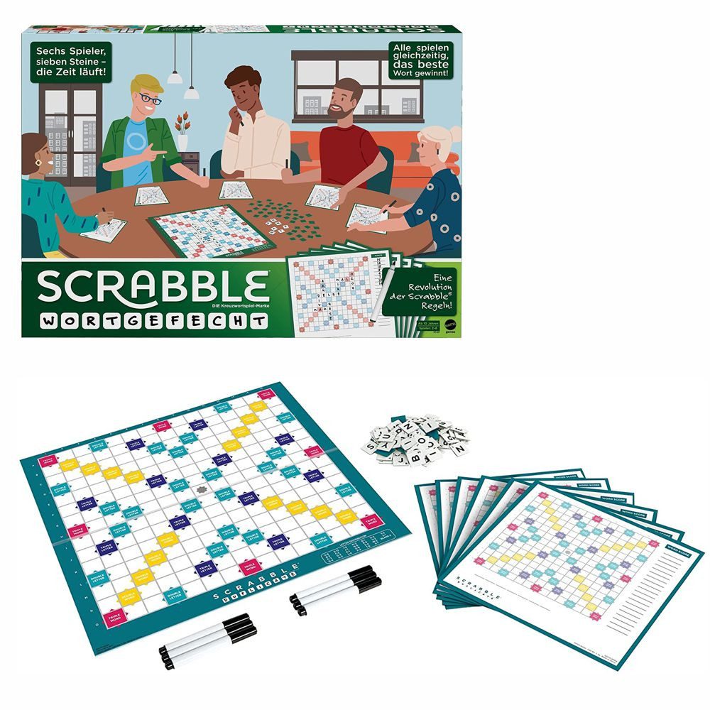 Mattel® Spiel Scrabble Wortgefecht Mattel Gesellschaftsspiel Brettspiel, Spielesammlung
