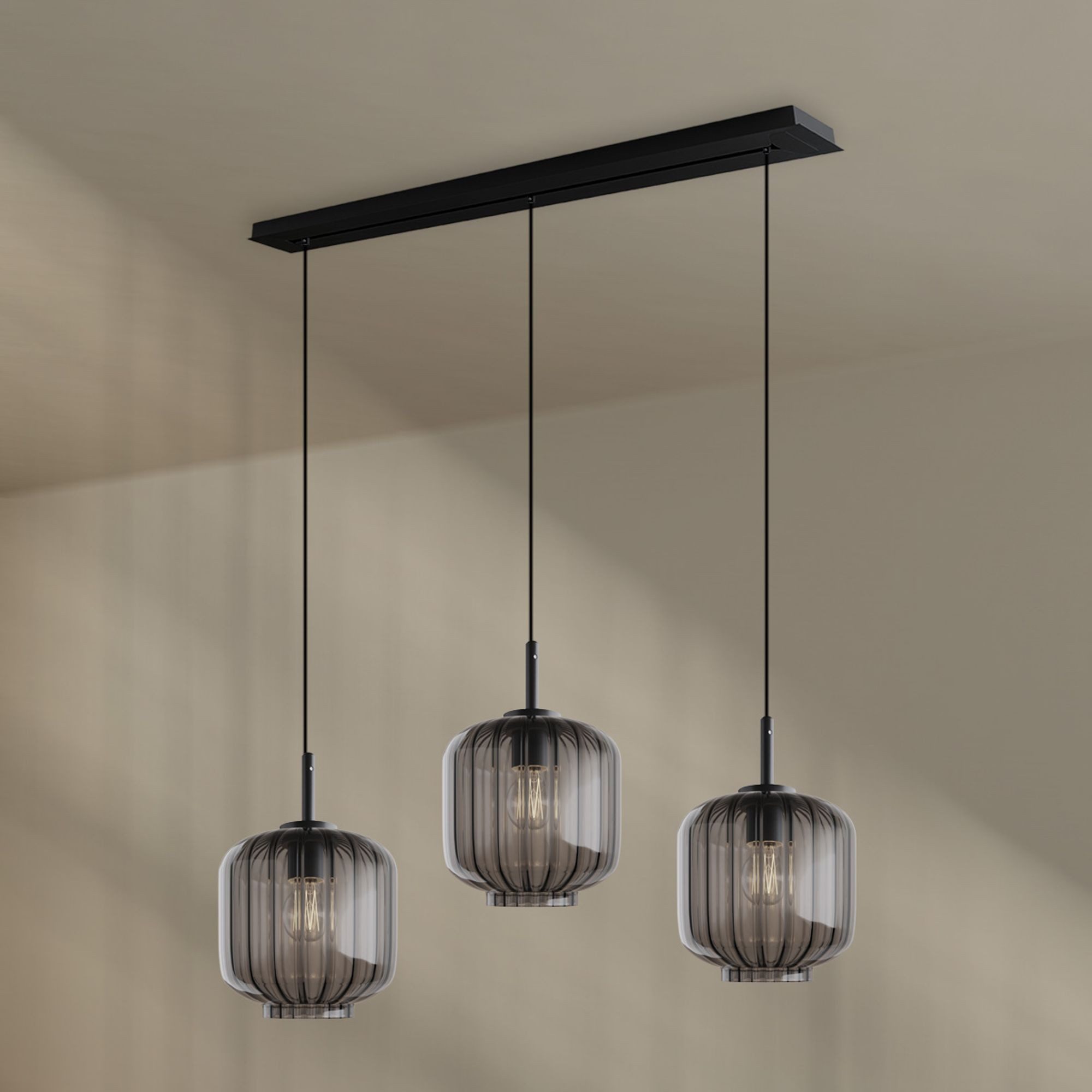 Pendelleuchte Velo Esstischleuchte 3-flg Baldachin 120cm Ø 20cm Rauch