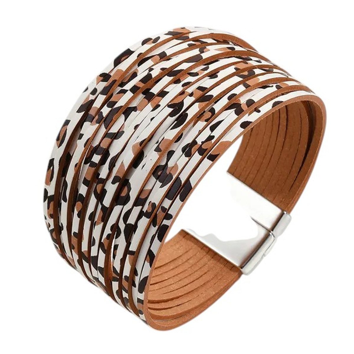 KARMA Armband Damen Armband God, Khaki, Leo, Silbergold od. Rosé (1-tlg., Damenarmband 19 cm mehrreihig Schmuck für Frauen), PU Leder Wickelarmband 4 cm modern