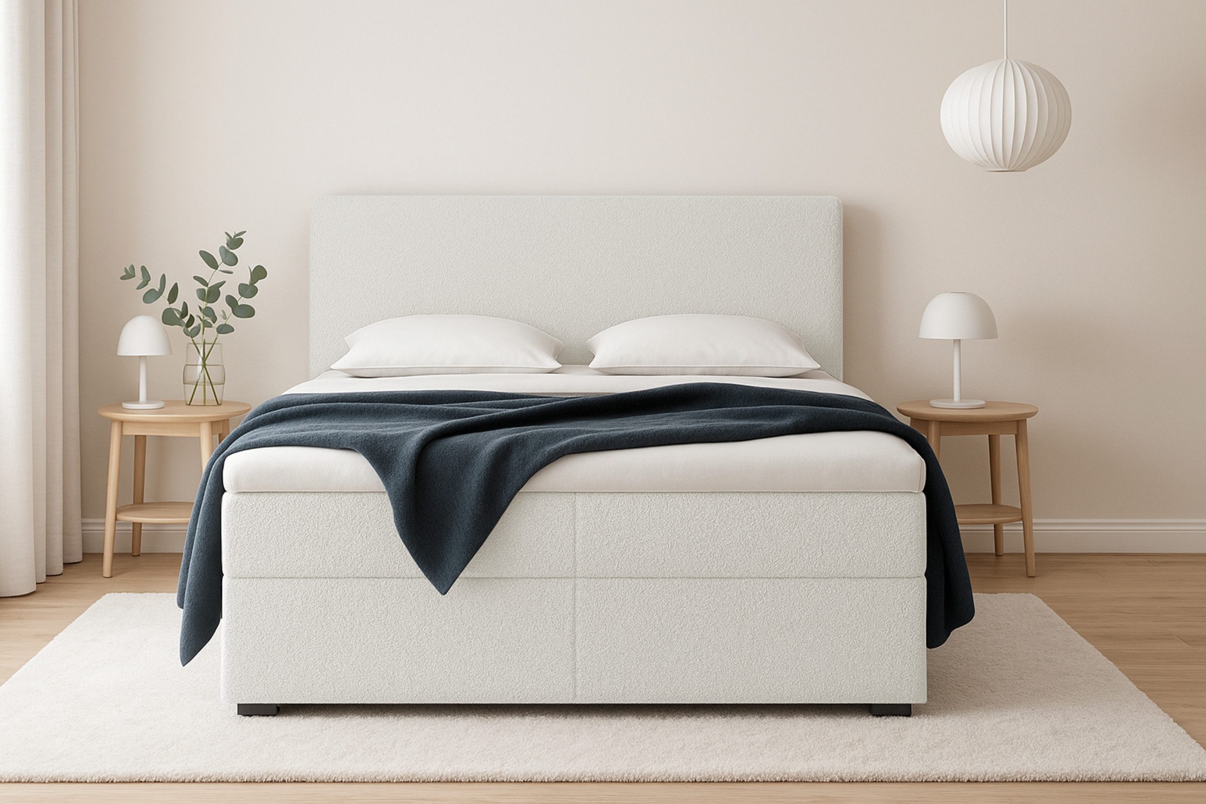 Deine Möbel 24 Boxspringbett BOUCLE Boxbett Polsterbett Komplettbett Bonellfederkernmatratzen H3 (Creme Beige Hellgrau Grau Dunkelgrau Graphit, 3-St., Boxbett Boucle 120x200 140x200 160x200 180x200 200x200), inkl. Bettkasten Topper Matratzen H3 H4