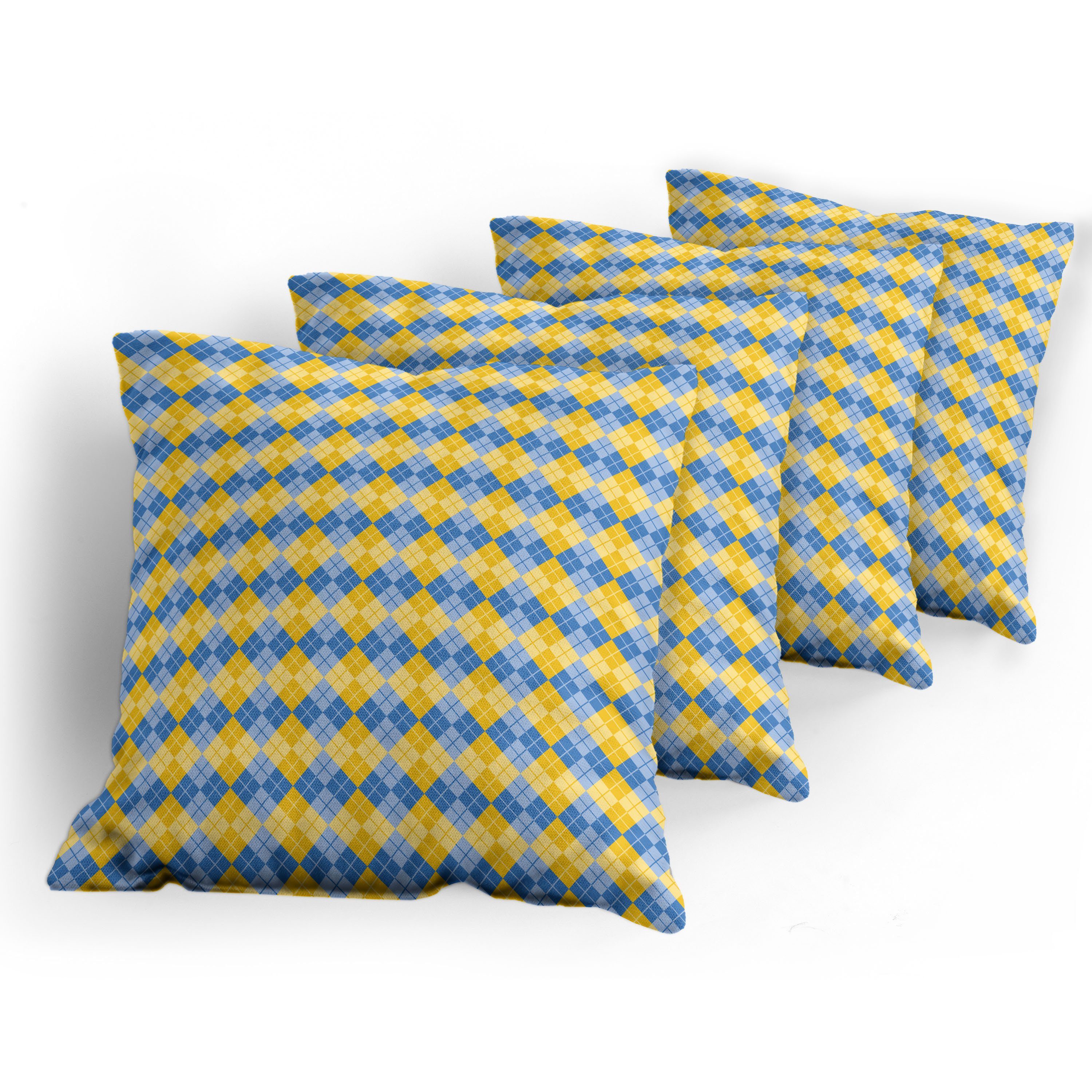 Kissenbezüge und Accent Gelb Doppelseitiger Stück), Digitaldruck, Argyle (4 Gitter Blau Abakuhaus Modern