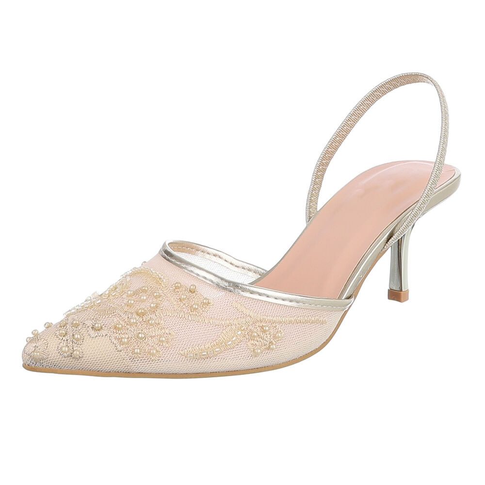 Ital-Design Damen Slingback-Pumps mit Perlenstickerei & High Heel Schnürpumps (92214480) Pfennig-/Stilettoabsatz Pumps in Gold