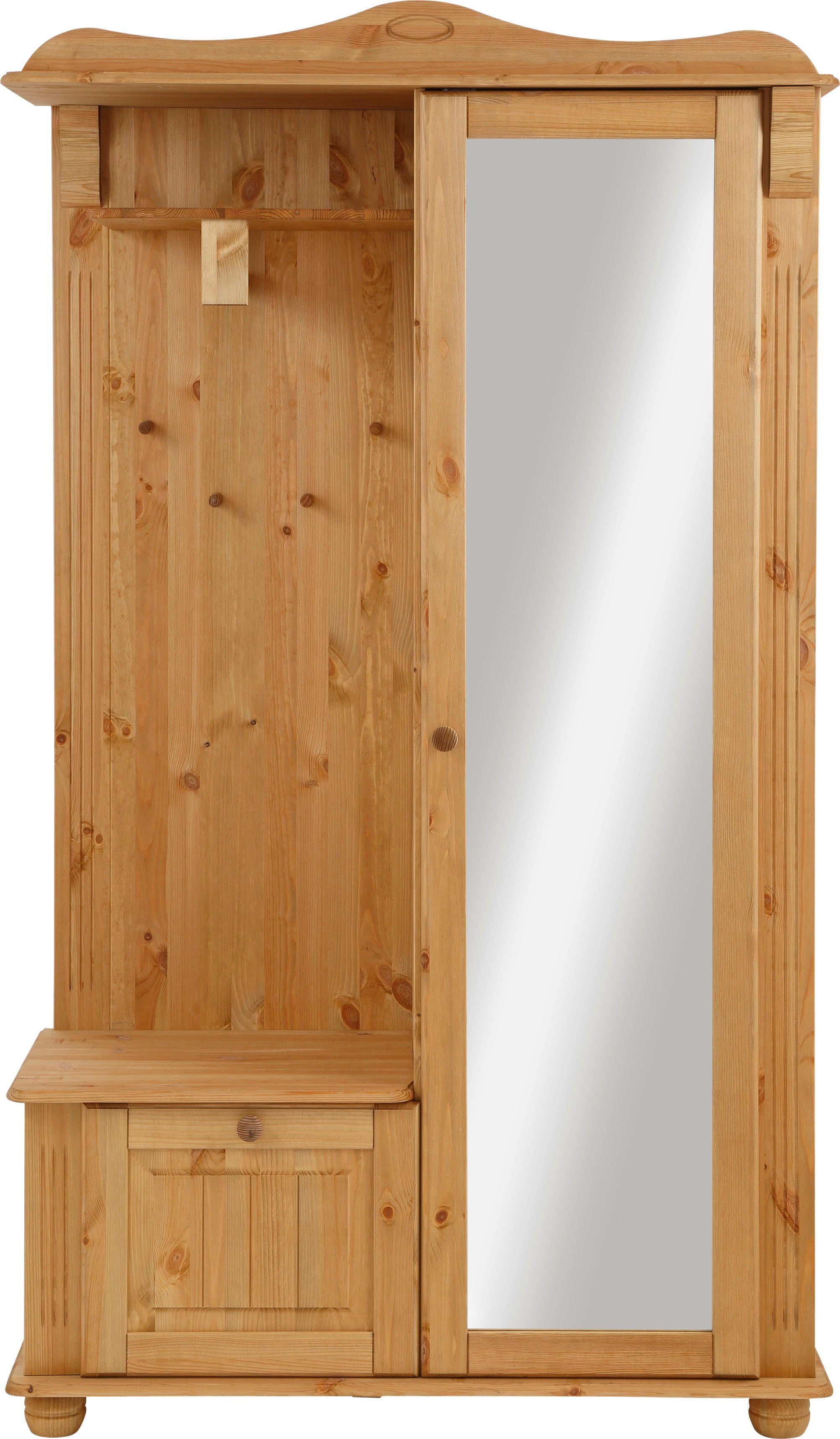 OTTO home Kompaktgarderobe Adele Breite 108 cm, mit Spiegeltür, aus massiver Kiefer, FSC®