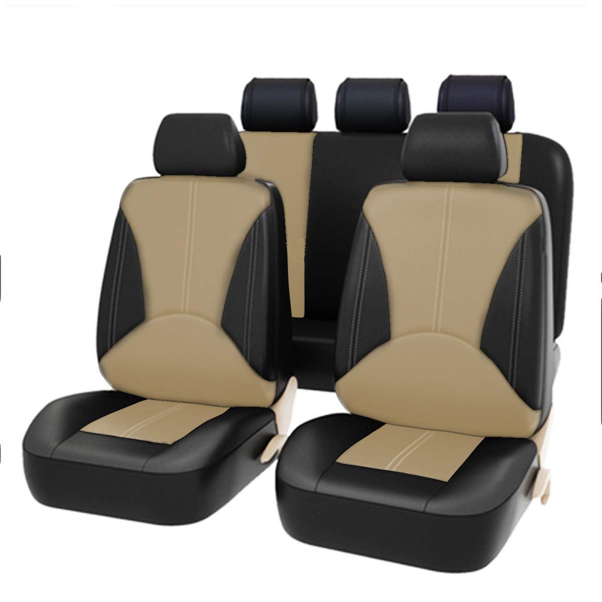 GarveeMore Autositzbezug Autositzbezüge Komplettset Universal PU Leder 9-teilig