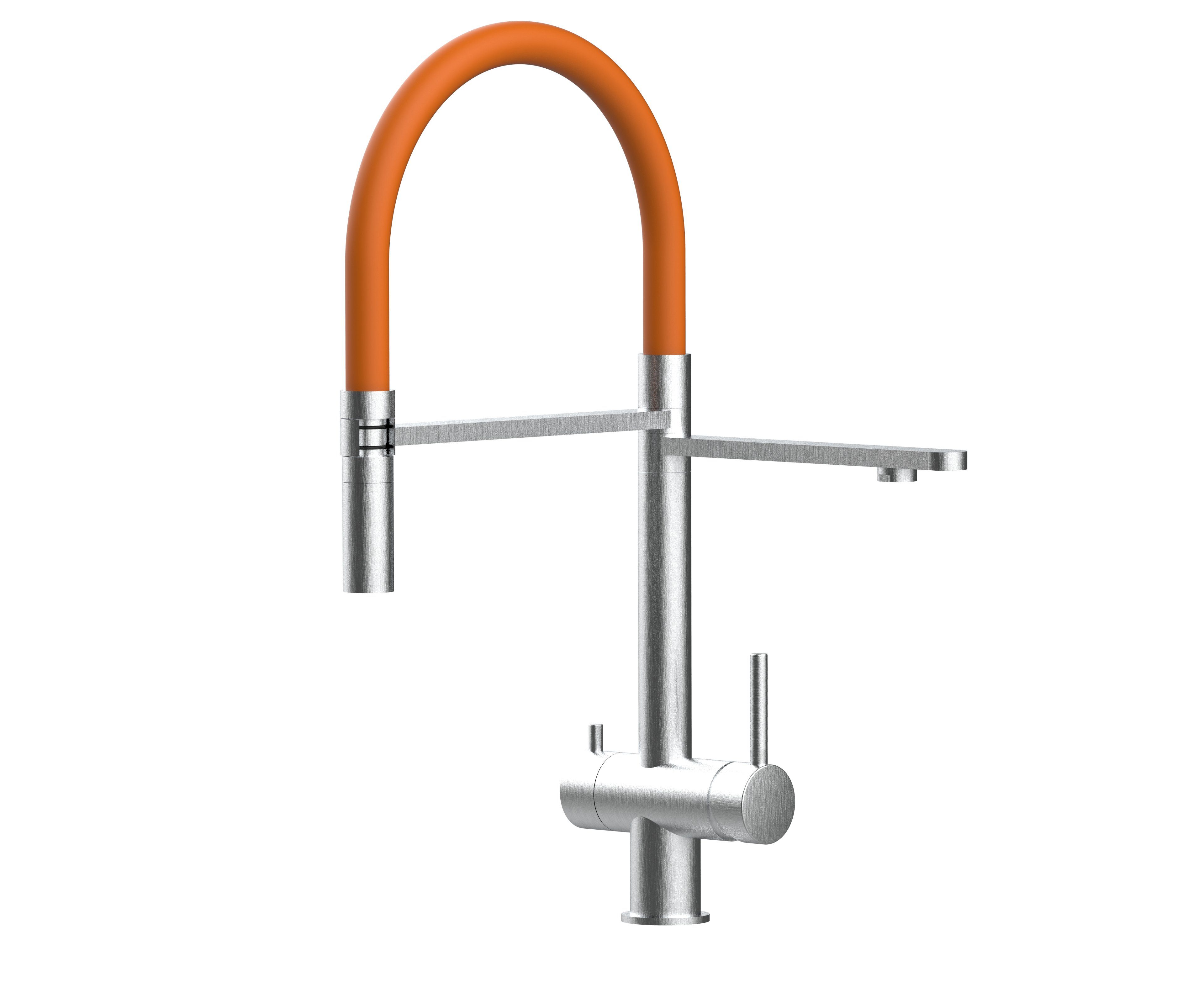 VIZIO Küchenarmatur NIEDERDRUCK 3 Orange Boiler Anschluss mit Massiv für Brause / Edelstahl an Gebürstet einen Küchenarmatur Wege strahl zum einen Niederdruck- und Edelstahl 2 Wasserfilter