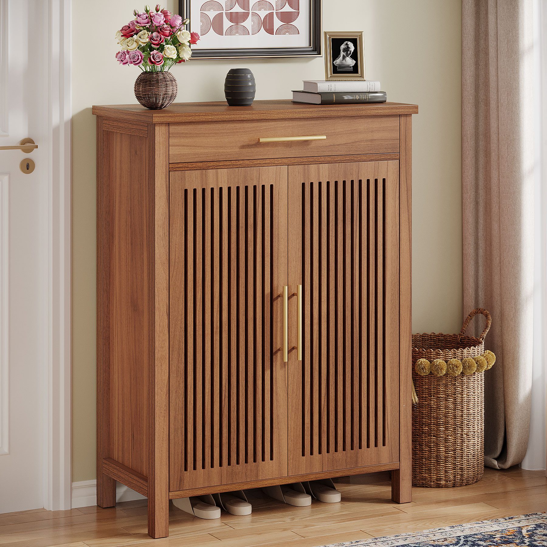 Tribesigns Schuhschrank 5-stöckiger Schuhschrank schmal mit Lamellentüren u günstig online kaufen