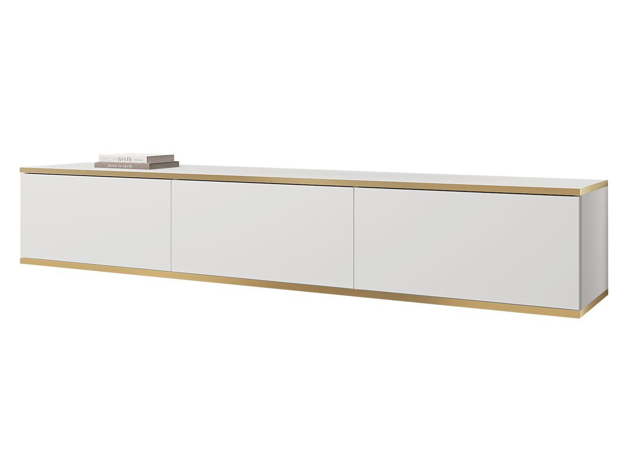 / Weiß Weiß Öffnungssystem 175x32x30 to open, (3-Klappe) push cm Griffloses Oro TV-Schrank Mirjan24 + Gold I