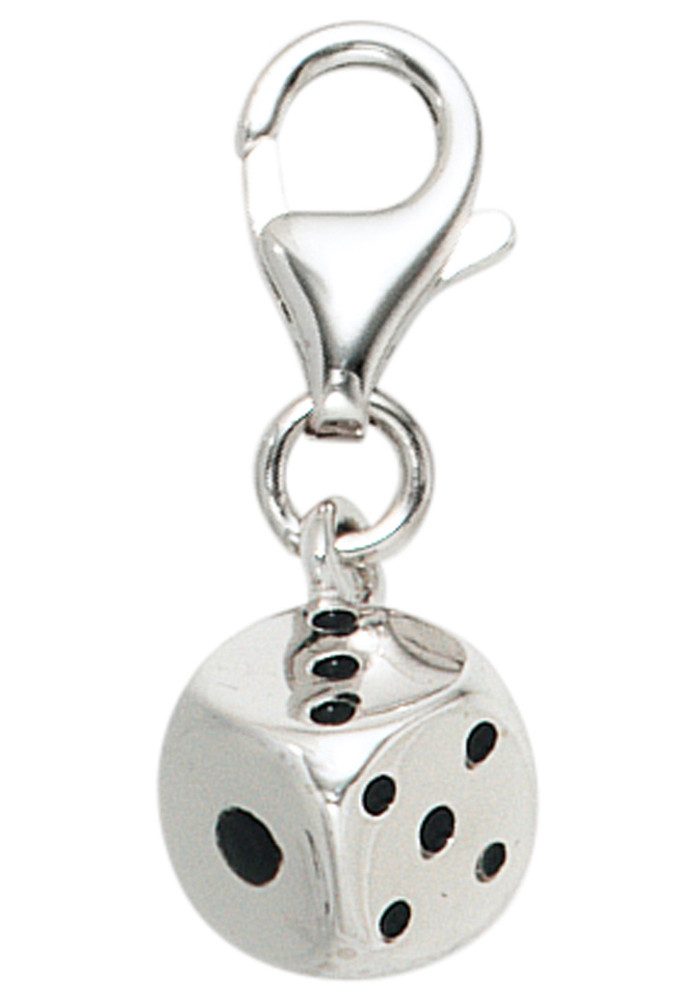 Charm-Einhänger Würfel 10,5 mm mit schwarzen Lackeinlagen