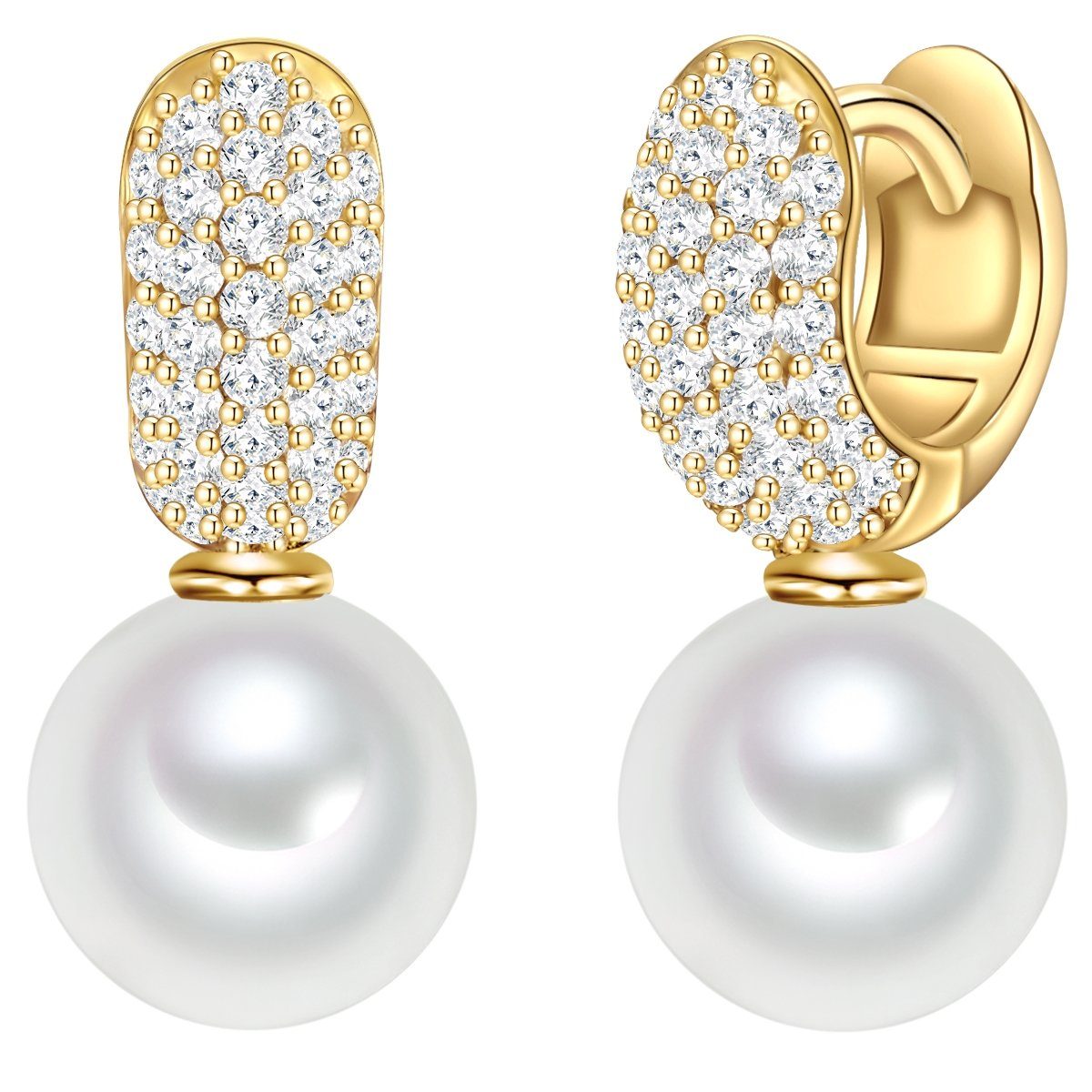 Rafaela Donata Paar Ohrhänger gelbgold, Orhänger Sterling Silber gelbgold Südsee-Muschelkernperle weiß Zirkonia weiß