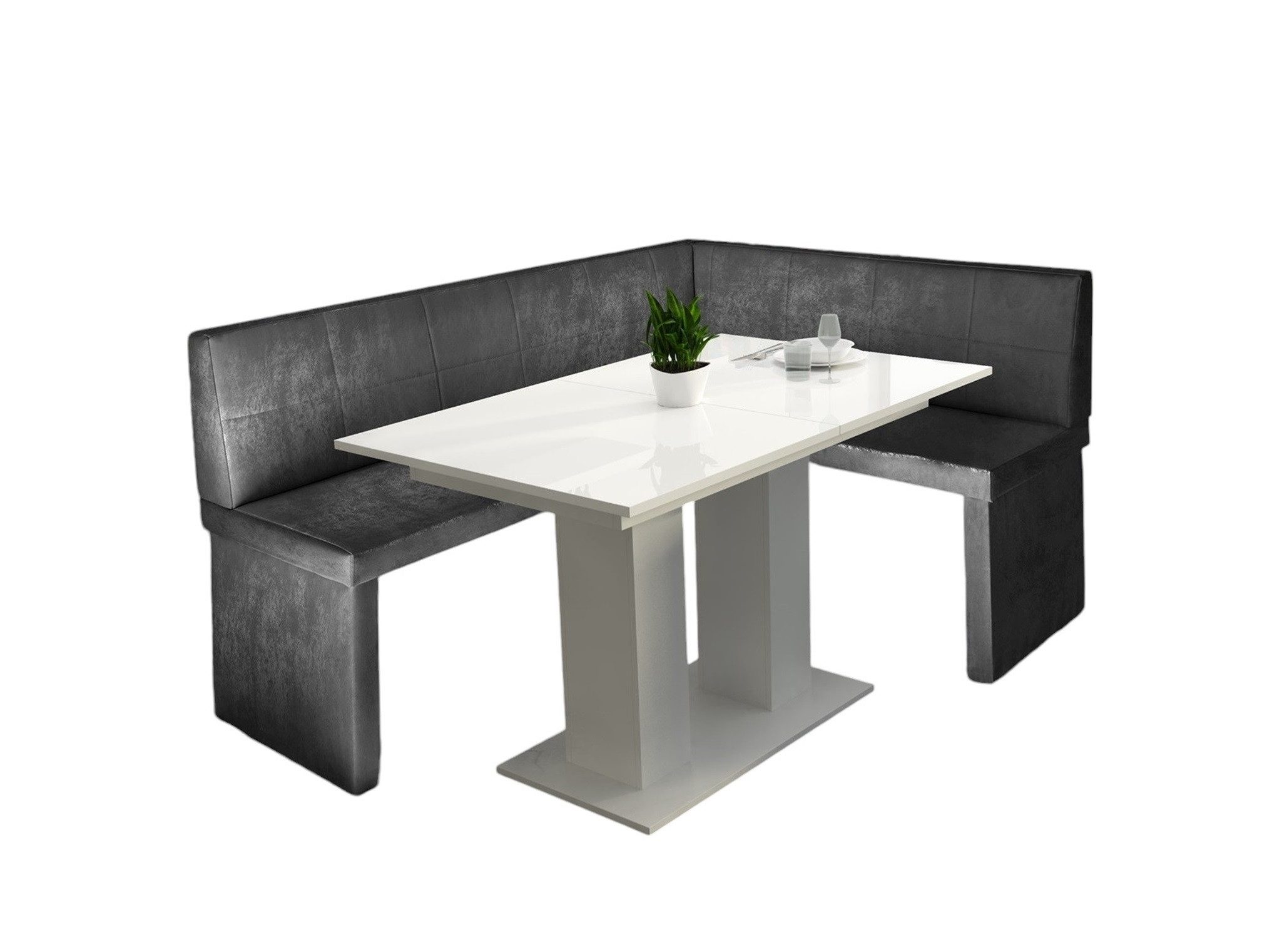 Fun Möbel Eckbankgruppe Eckbankgruppe „Robin“ in Kunstleder 168x128cm mit Tisch „Dante weiß“, ausziehbarer Tisch