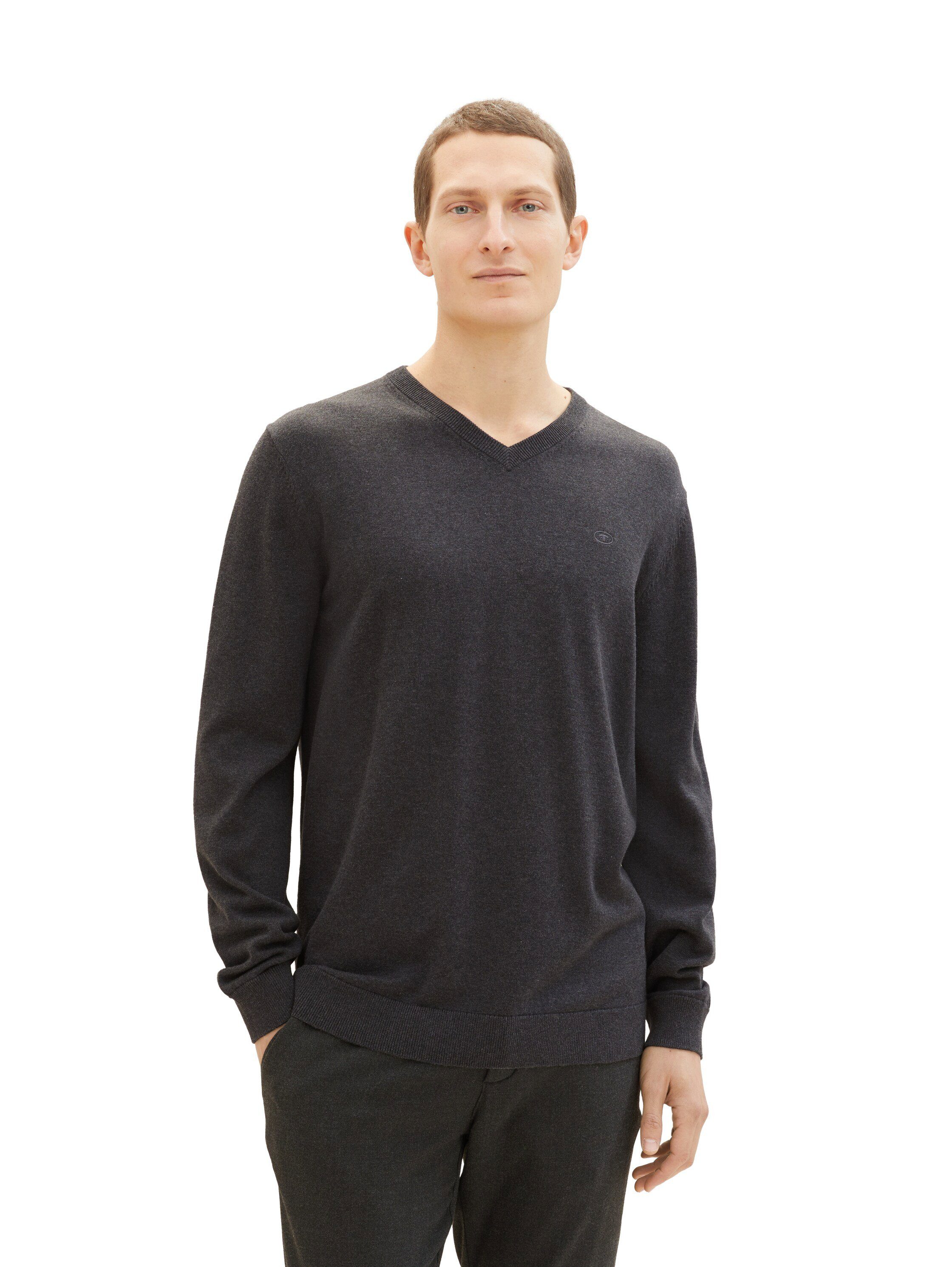 TOM TAILOR V-Ausschnitt-Pullover mit kleiner Logo-Stickerei günstig online kaufen