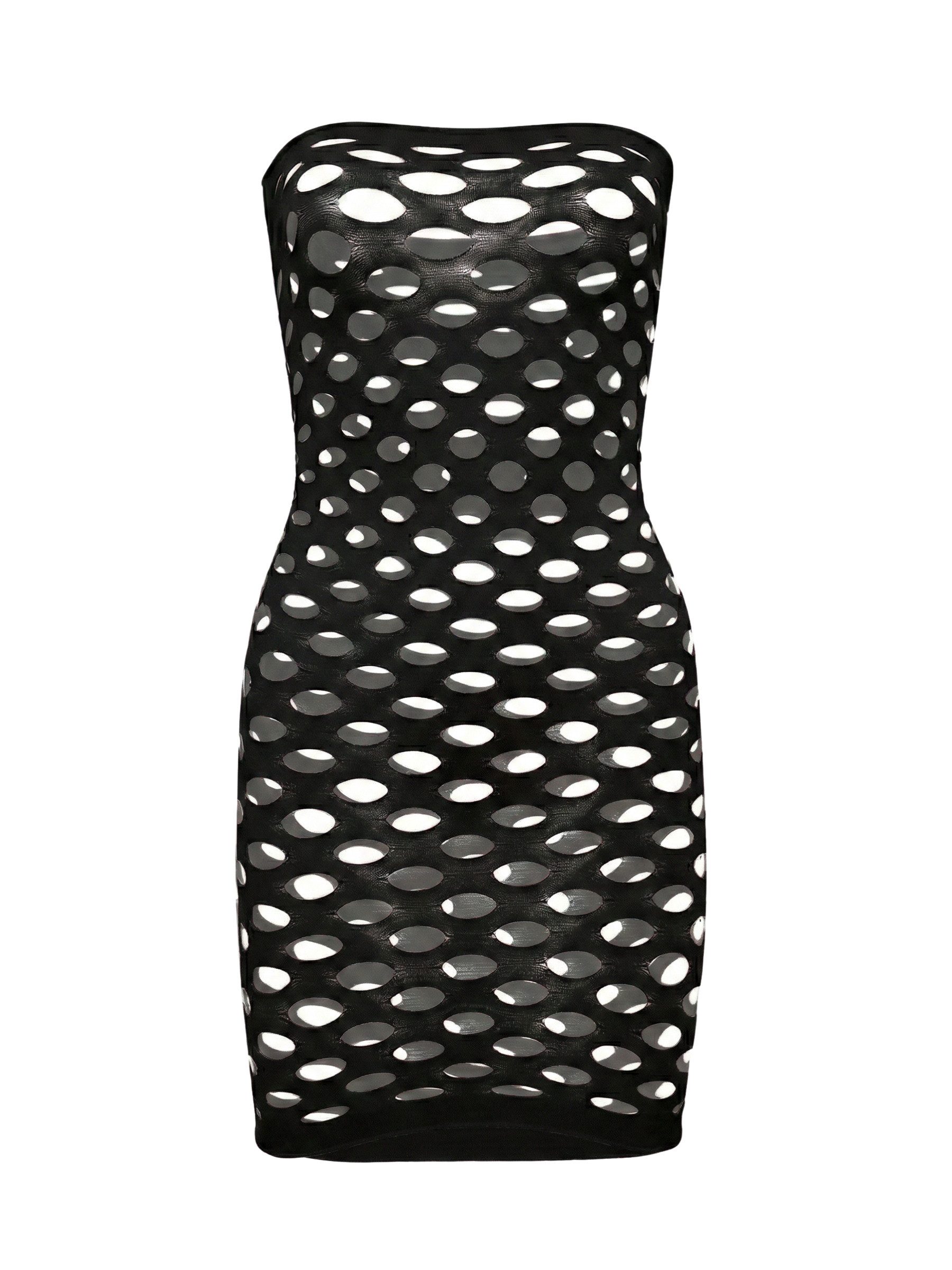 Elegant Love Netzkleid Nahtloses Damen Mesh-Minikleid – figurbetontes Dessous/Nachtwäsche Kurzes Kleid aus Netzstoff – figurbetont, trägerlos, mit Lochmuster