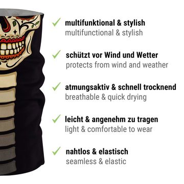 Maskworld Verkleidungsmaske Schlauchschal Senor Muerte, Elastisches Halstuch mit witzigem Aufdruck