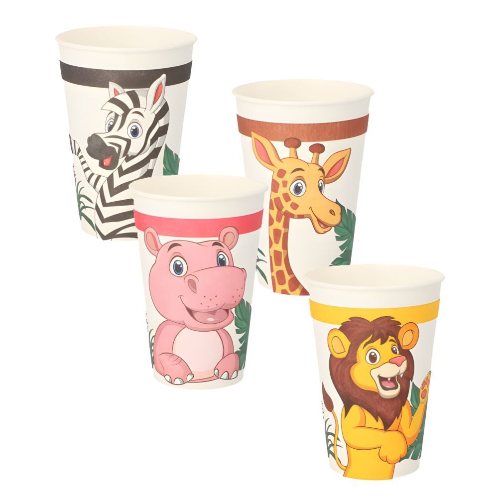 PAPSTAR Einwegbecher Trinkbecher, Pappe 0,2 l Ø 7 cm, 9,7 cm Jungle 140 Stk, Pappe