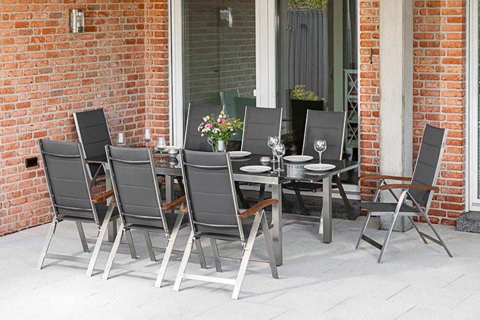 MERXX Garten-Essgruppe Ferrara, (9-tlg), 8 Klappsessel, ausziehbarer Tisch