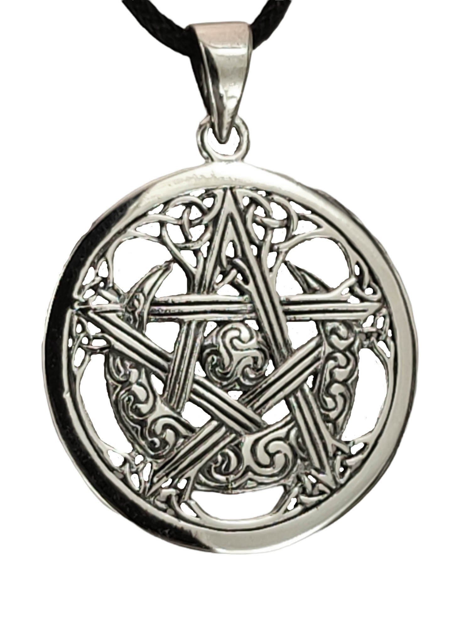 Wicca Leather Amulett Mond Silber 925 Sonne keltisch Kiss Pentagramm of Anhänger Kettenanhänger Schutz