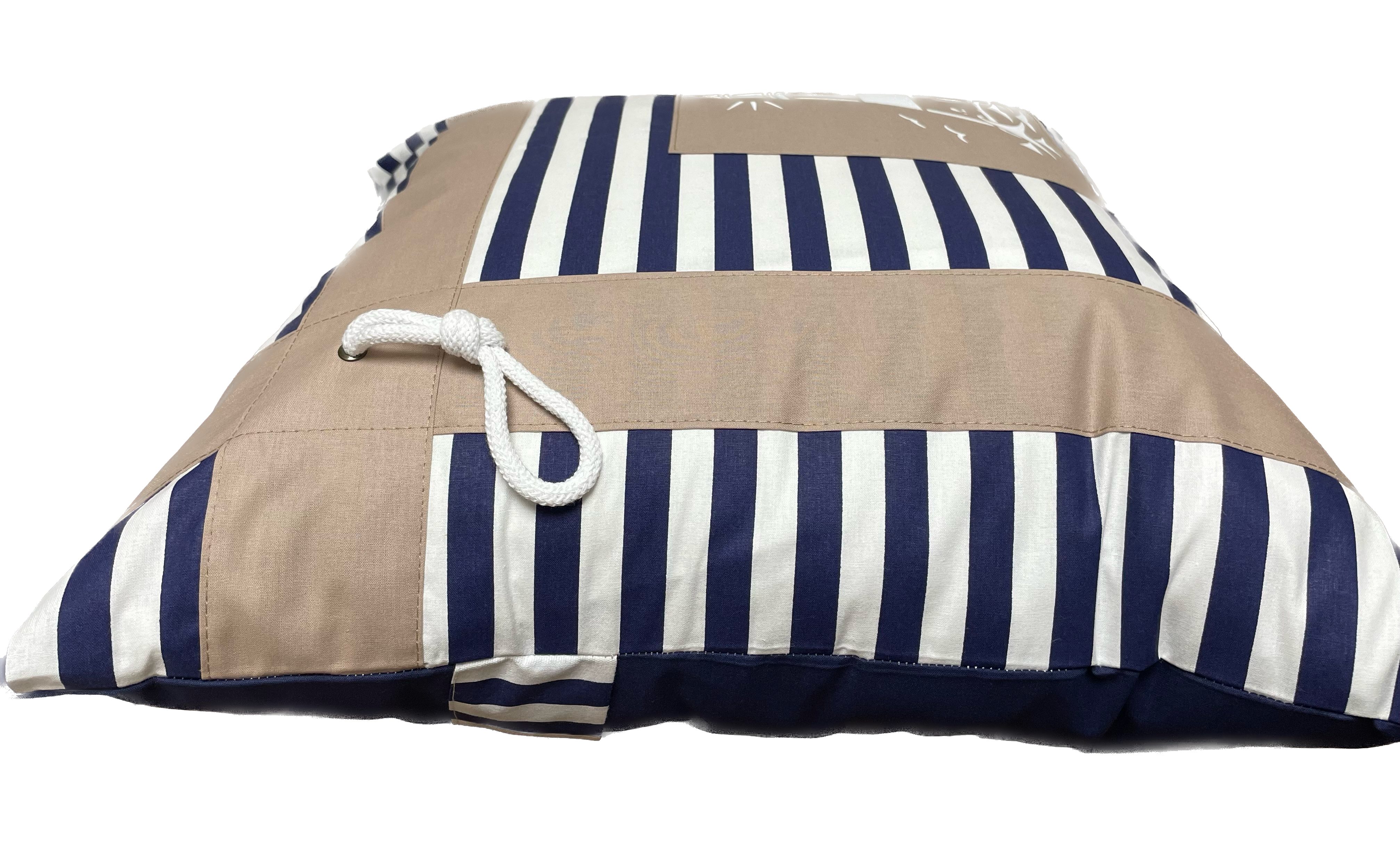 Ammerkind Dekokissen Maritime Kissenhülle, Leuchtturm, blau/weiß/beige, Kissenhülle ohne Füllung, 100% Handarbeit