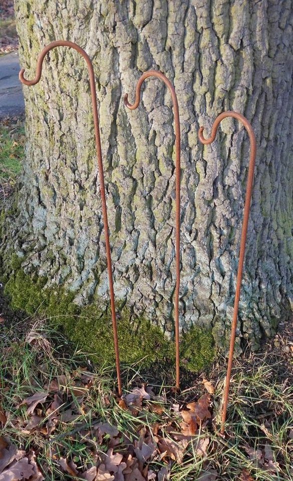 Thumbnail - Deko-Impression Rankhilfe 3er-Set Gartenstab m. Haken Laternenhaken Eisen massiv Rost je 80 cm, 3 St.