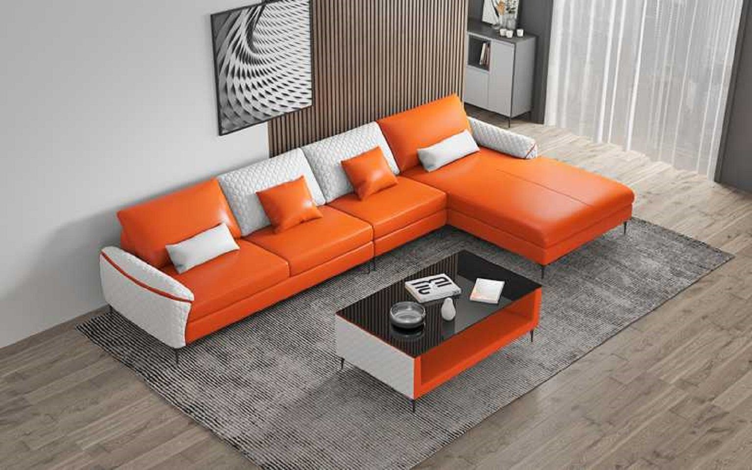 JVmoebel Ecksofa Luxus Eckgarnitur Ecksofa L Form Liege Couch Sofa Wohnzimmer, 3 Teile, Made in Europe Orange