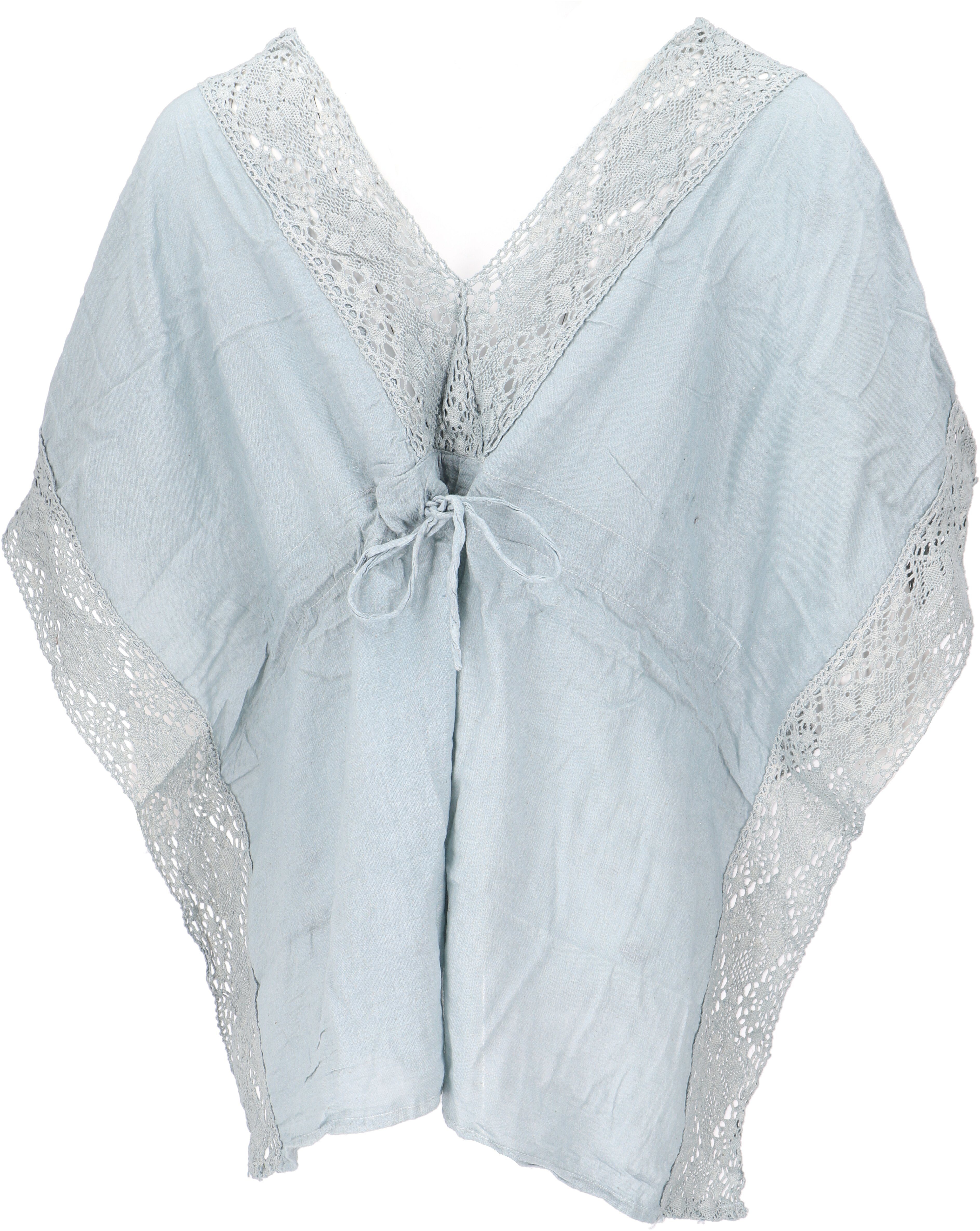 Guru-Shop Longbluse Kurze Kaftanbluse mit Spitze, günstig online kaufen