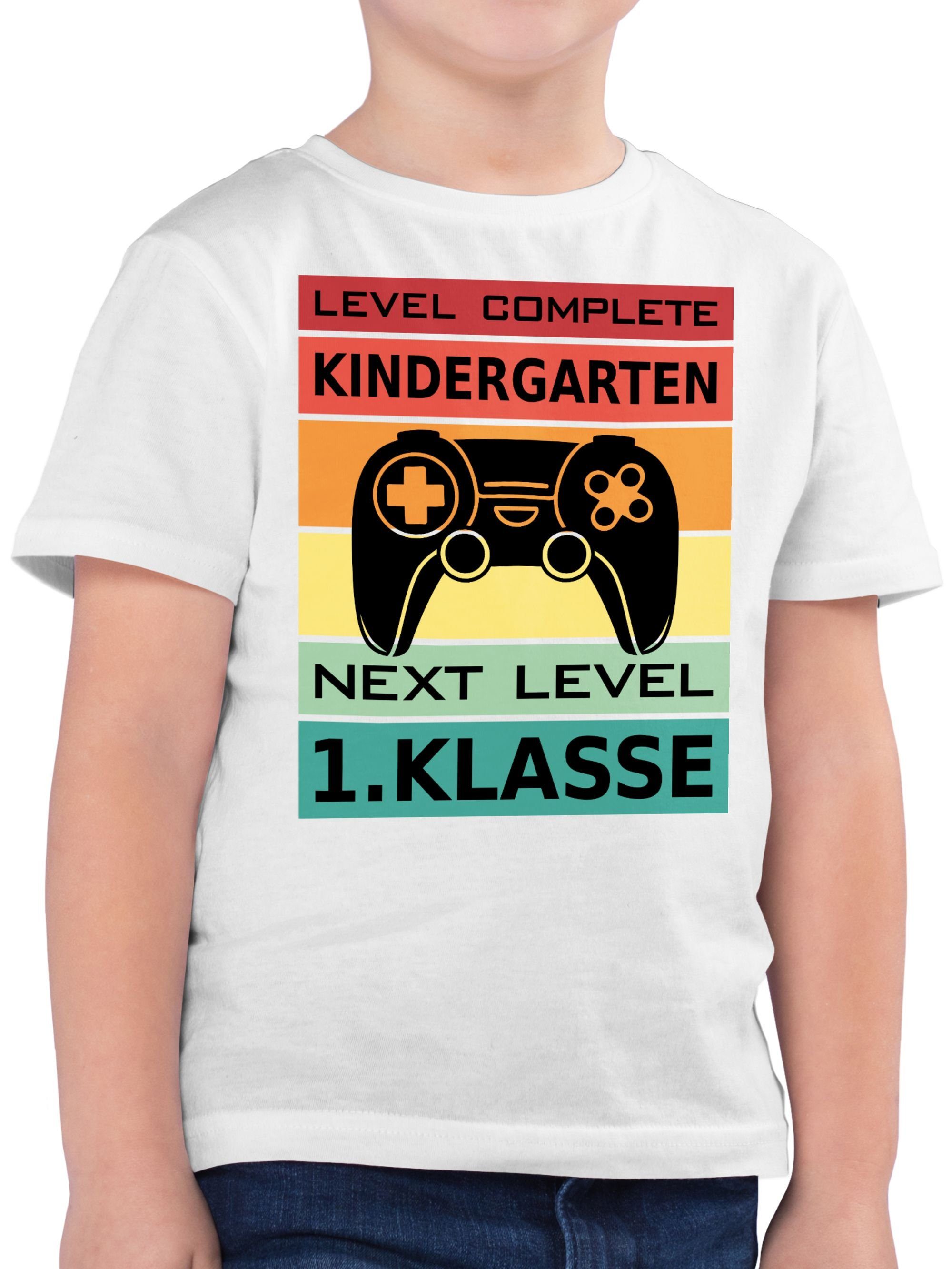Shirtracer T-Shirt Level Complete Kindergarten - Next Level 1. Klasse Einschulung Junge Schulanfang Geschenke 03 Weiß