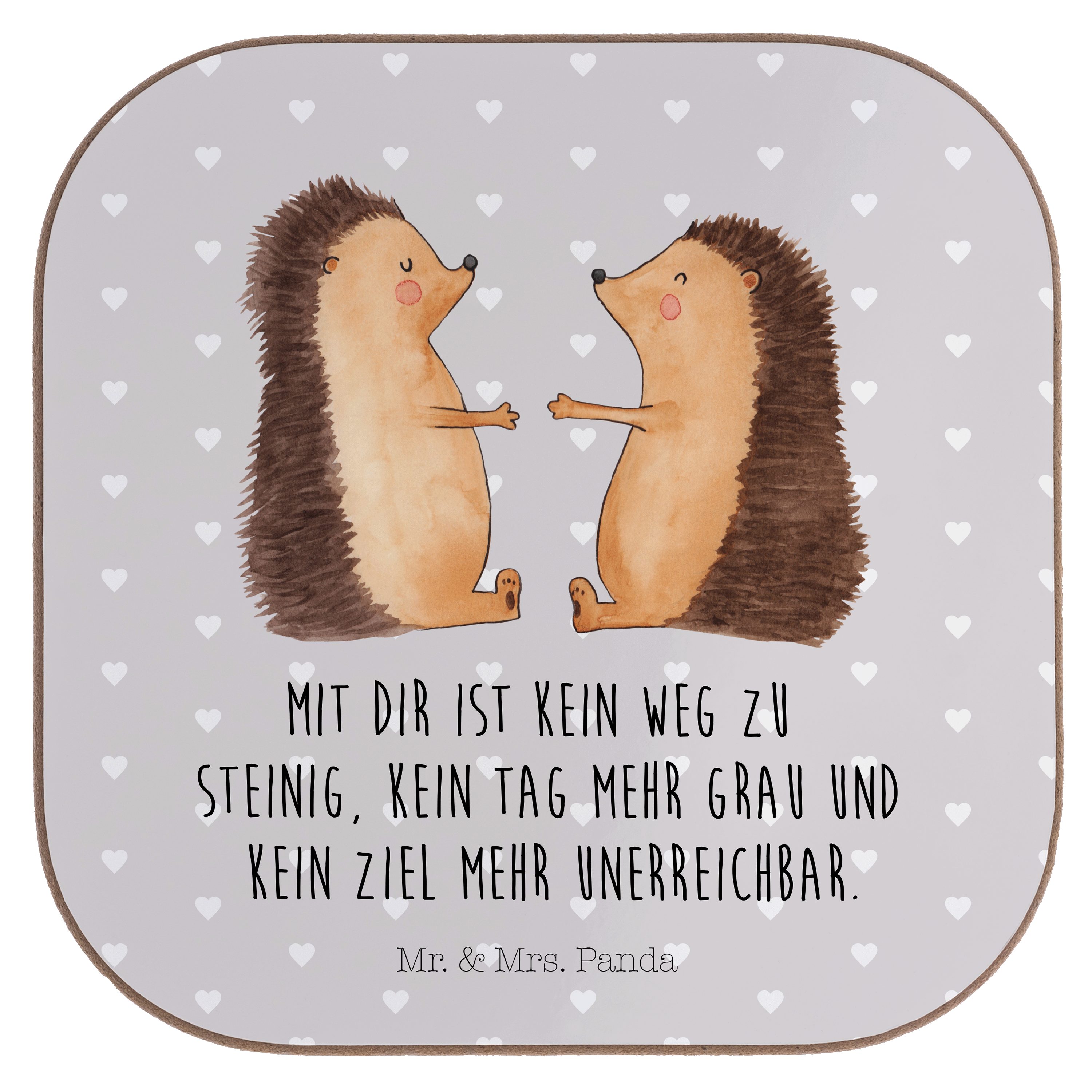 Mr. & Mrs. Panda Getränkeuntersetzer - Geschenk, Bierdeckel, Heir, - Heiratsantrag, Grau Igel 1-tlg. Liebe Pastell