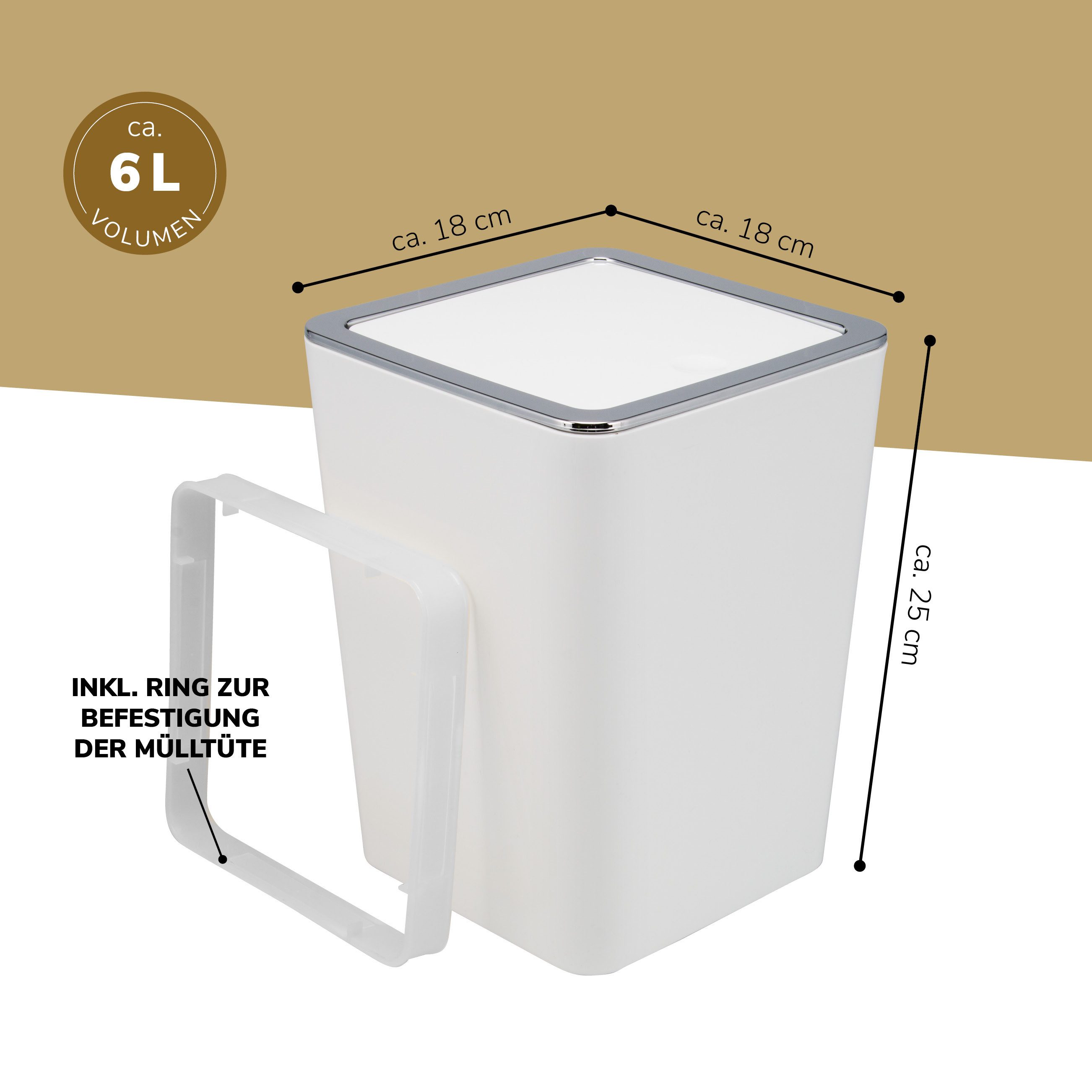 bremermann Kosmetikeimer SAVONA 6 Liter aus Kunststoff, eckig - weiß