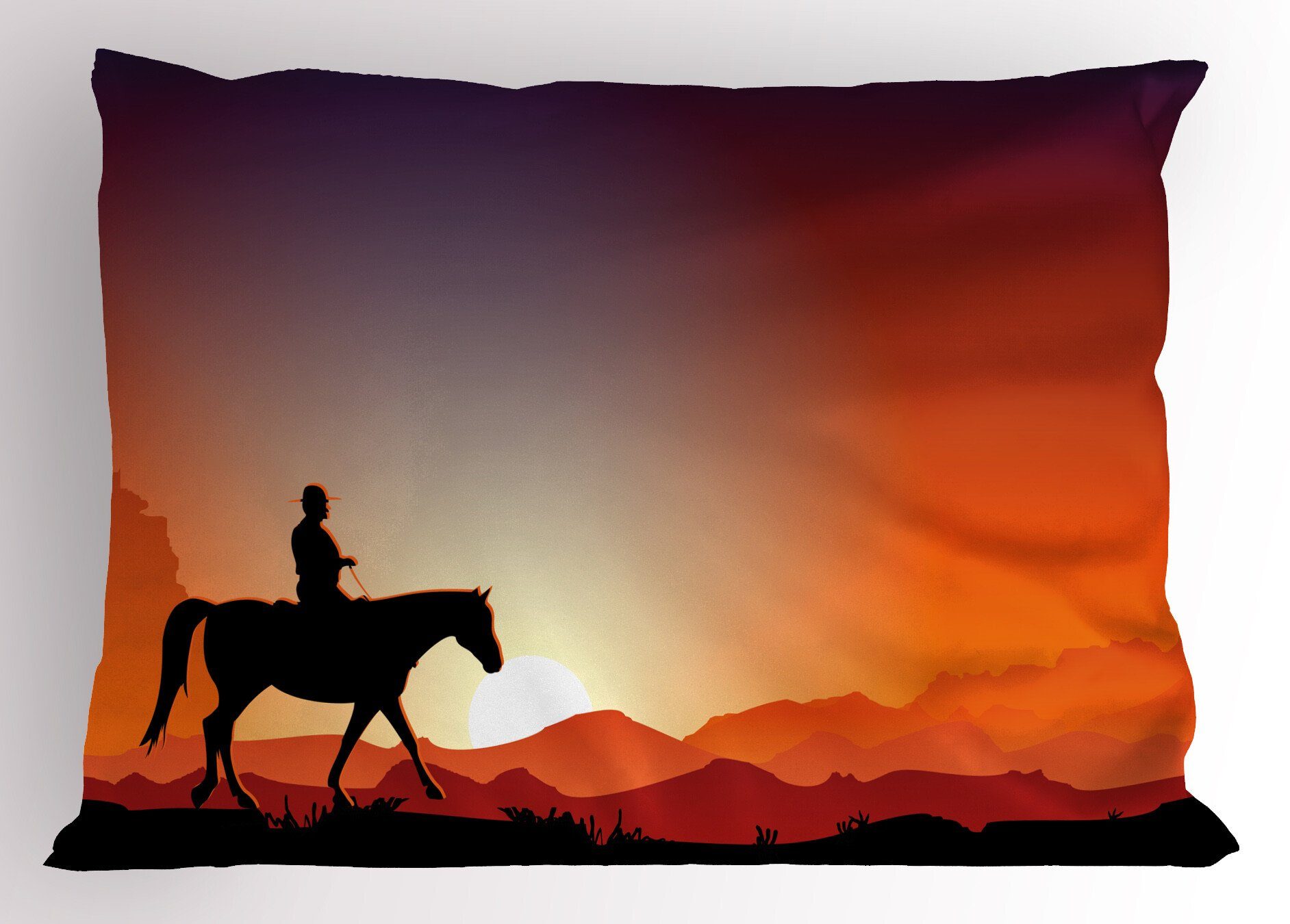 Stück), Pferd Western Cowboy Size an einem (1 der Gedruckter Abakuhaus Dekorativer Queen Wüste Kissenbezüge Kopfkissenbezug, auf