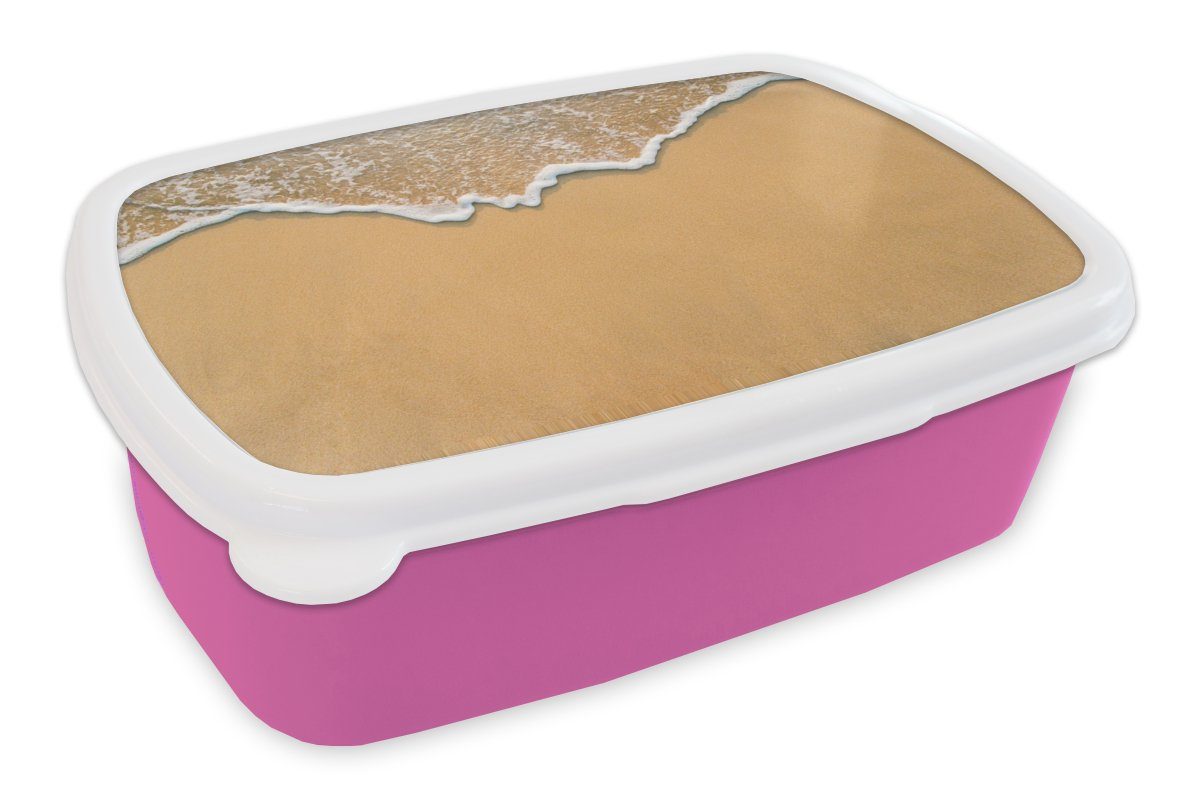 MuchoWow Lunchbox Strand - Sommer - Meer, Kunststoff, (2-tlg), Brotbox für Erwachsene, Brotdose Kinder, Snackbox, Mädchen, Kunststoff rosa