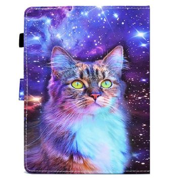 Wigento Tablet-Hülle Kunstleder Tablet Cover Tasche Katze für Amazon Fire HD 10 / 10 Plus Schwarz Hülle Case Etui