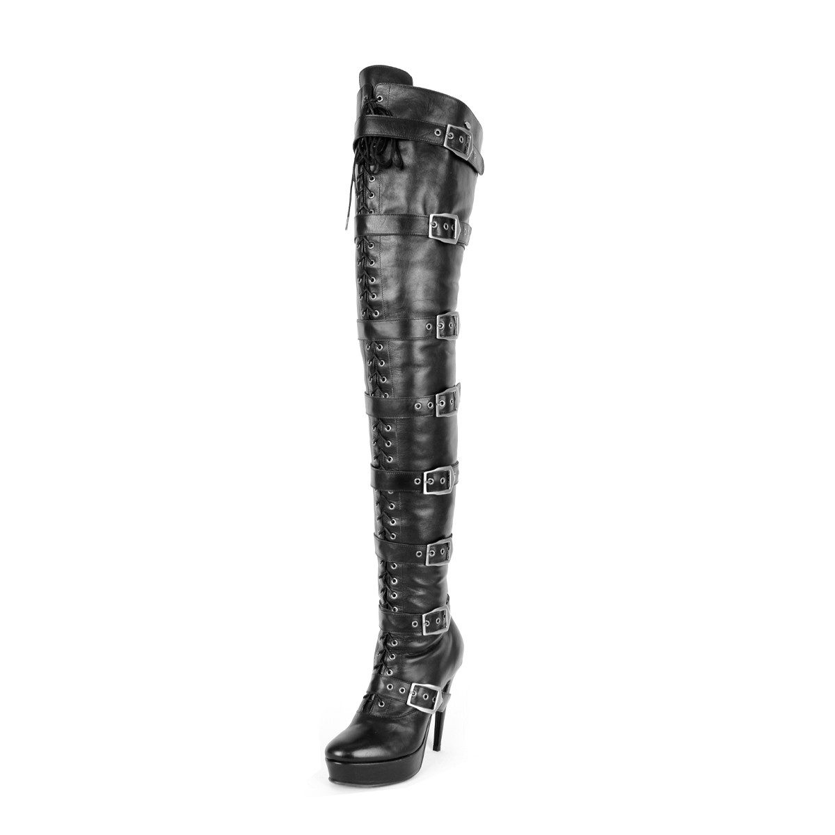 Fernando Berlin Schenkelhoher Stiefel mit Schnallen und Stilettoabsatz Overkneestiefel Schnallen