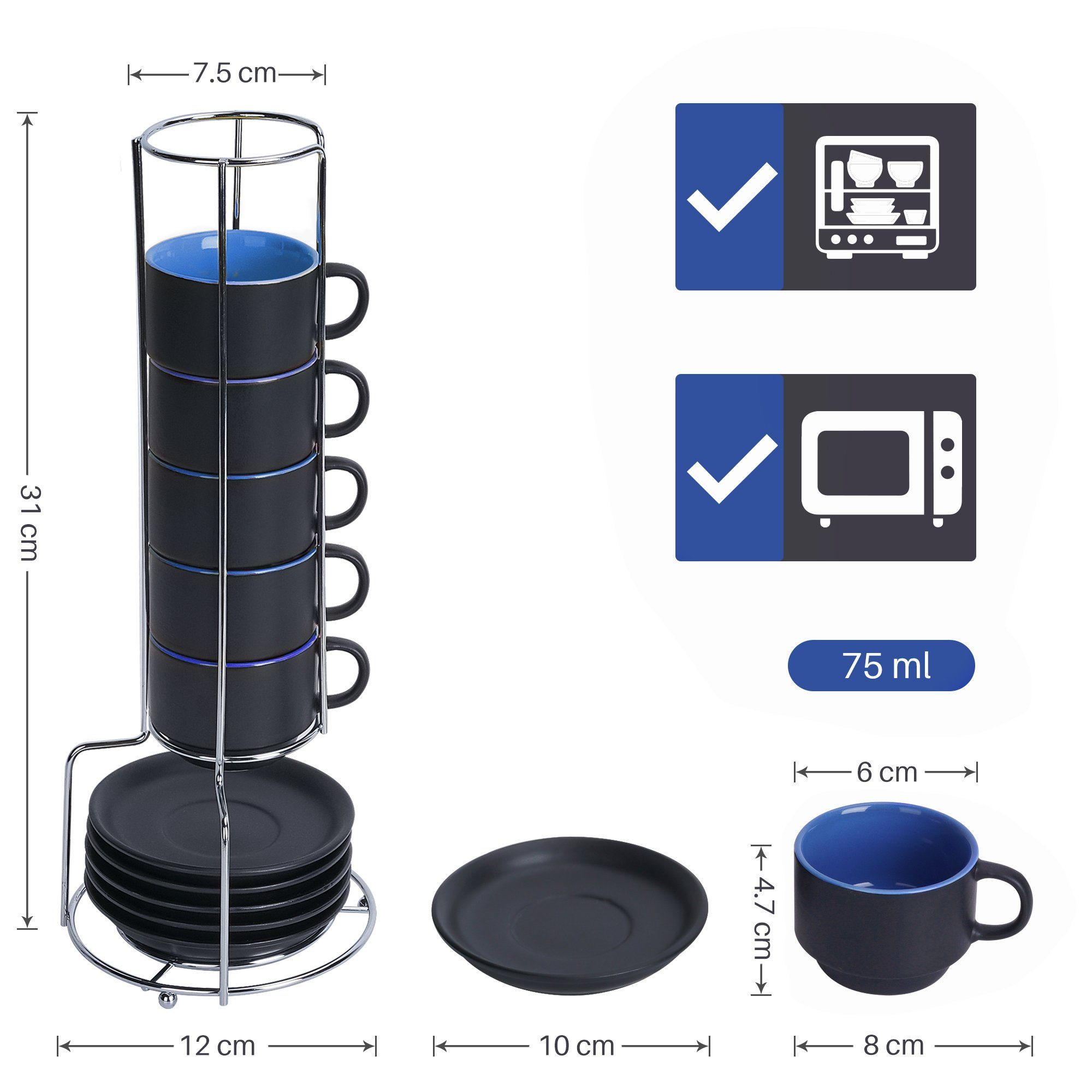 MiaMio Espressotasse Espressotassen Set Le Papillon Kollektion (6 x 75ml)