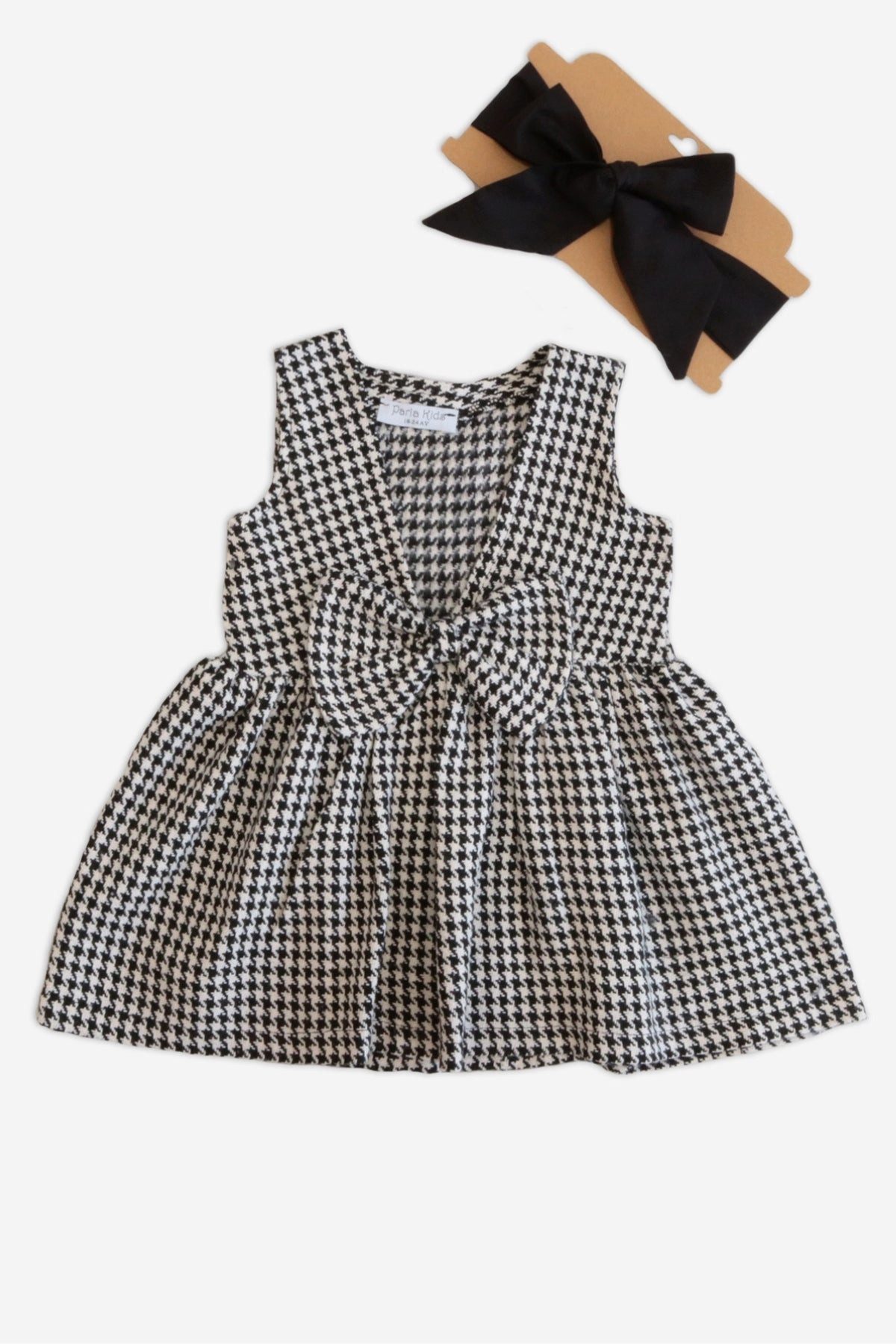 Parla Kids Kleid & Haarband Kleid mit Hahnentritt Muster und Schleife dazu passendes Haarband