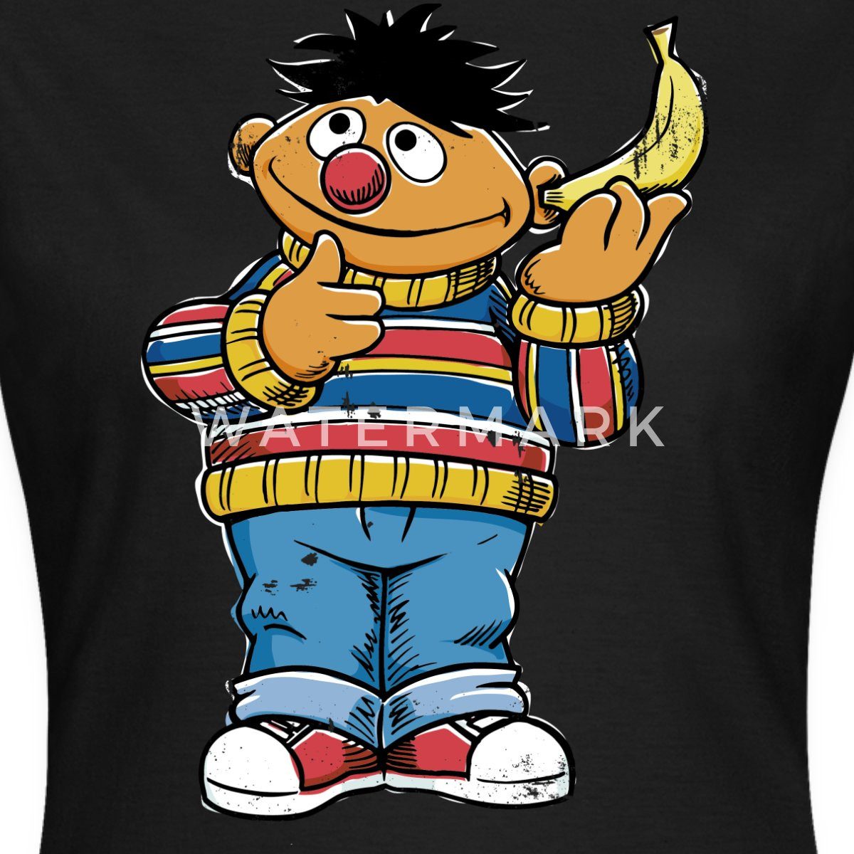 Spreadshirt T-Shirt Sesamstraße Ernie Mit Banane Pose Lustig Used Look Frau günstig online kaufen