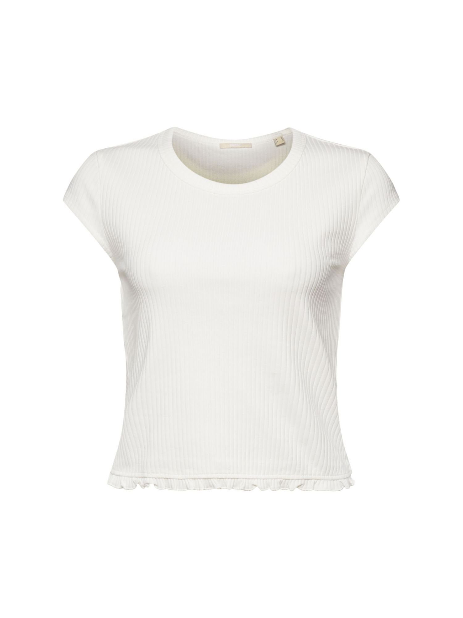 mit WHITE edc T-Shirt Rüschensaum by Esprit Geripptes T-Shirt OFF (1-tlg)