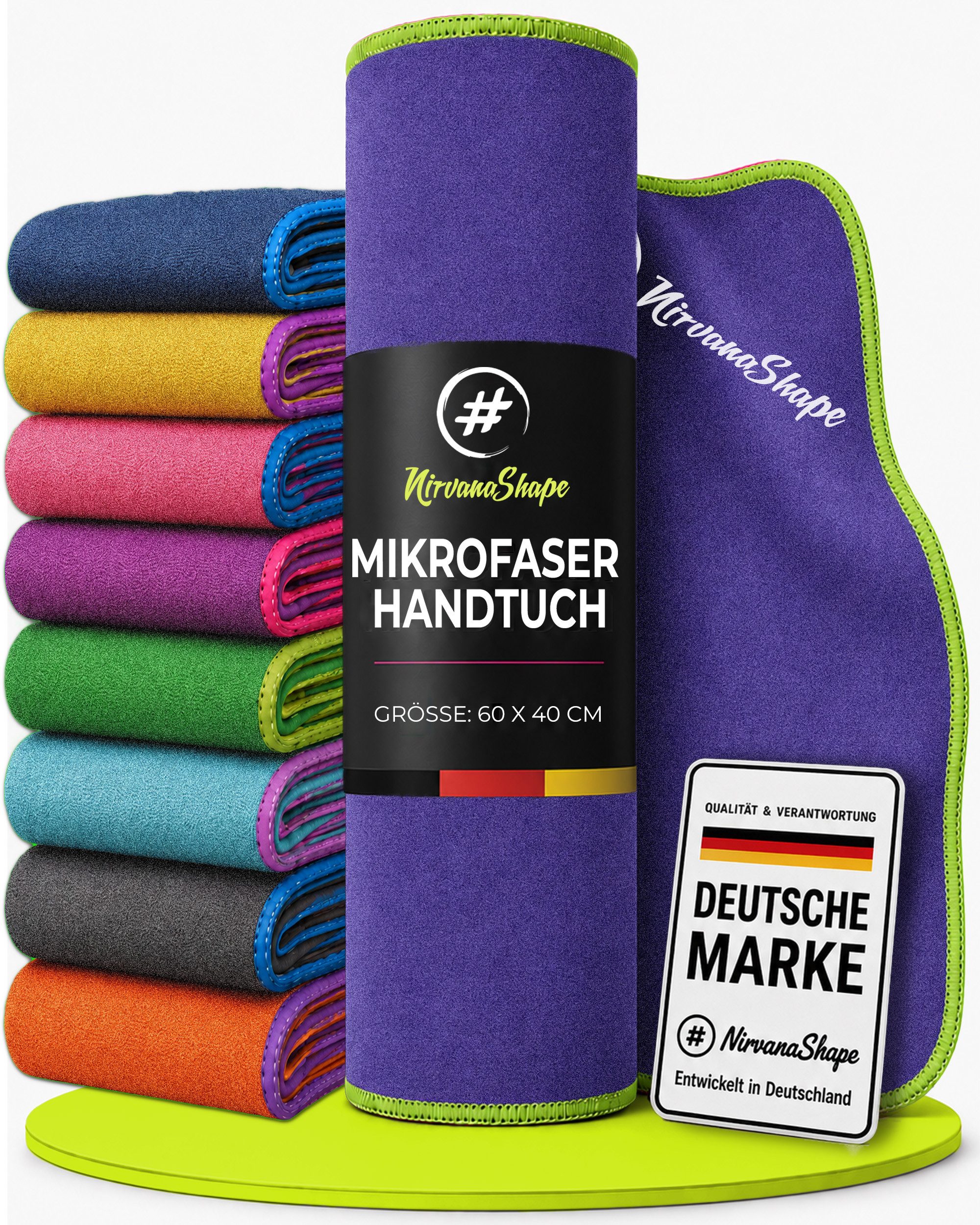 NirvanaShape Reisehandtuch Mikrofaser Handtücher [2er SET] Badehandtuch Reisehandtuch Strandtuch, Ecktasche mit Reißverschluss, saugfähig, leicht, schnelltrocknend