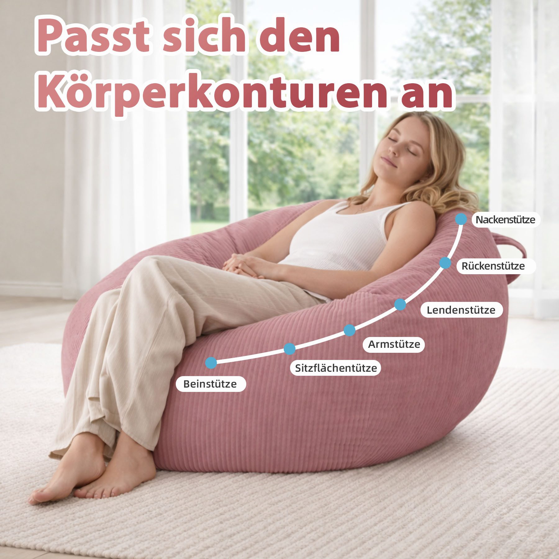 HomeMiYN Sitzsack Rund Sitzsack XXL aus Cord weiches Sofa für Wohnzimmer – Bild 2 von 5