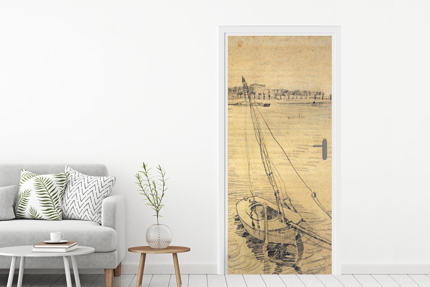 MuchoWow Türtapete Segelboot Gogh, van Tür, Vincent Türaufkleber, für Asnières auf - der 75x205 Matt, bei Seine St), Fototapete (1 bedruckt, cm