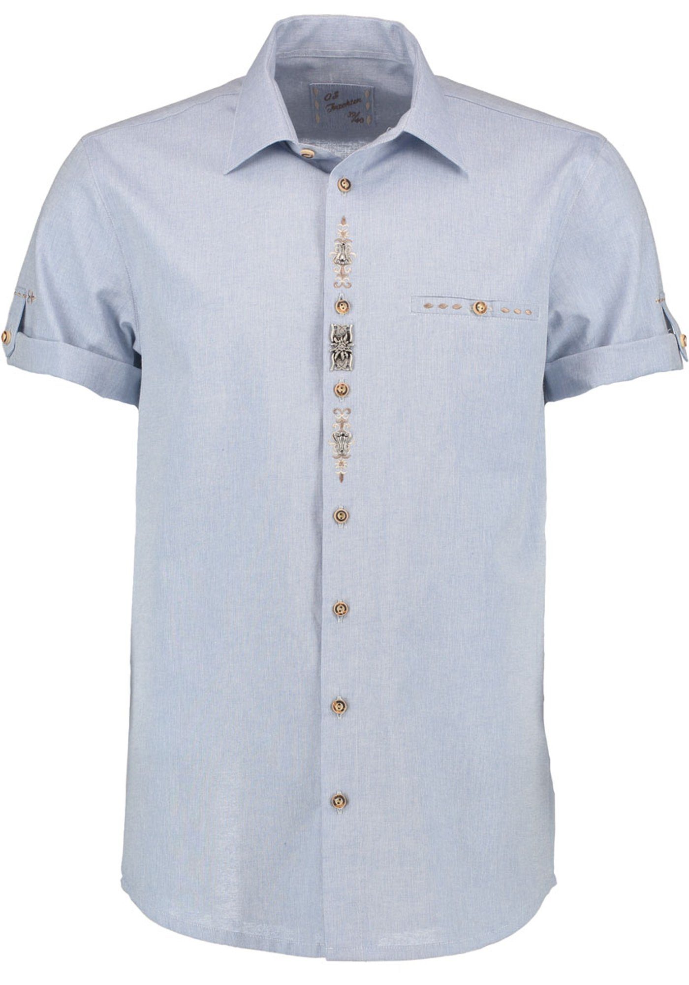 OS-Trachten Trachtenhemd Flino Kurzarmhemd mit Edelweiß-Zierteil auf der Knopfleiste