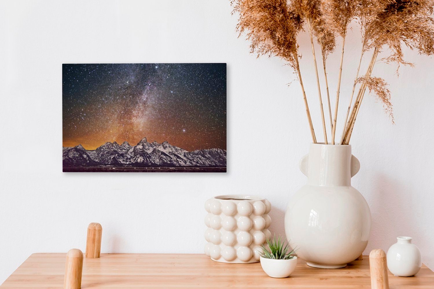 OneMillionCanvasses® Leinwandbild Die Milchstraße St), die Wandbild Mountains, Leinwandbilder, Teton cm (1 Aufhängefertig, 30x20 schneebedeckten Wanddeko, beleuchtet